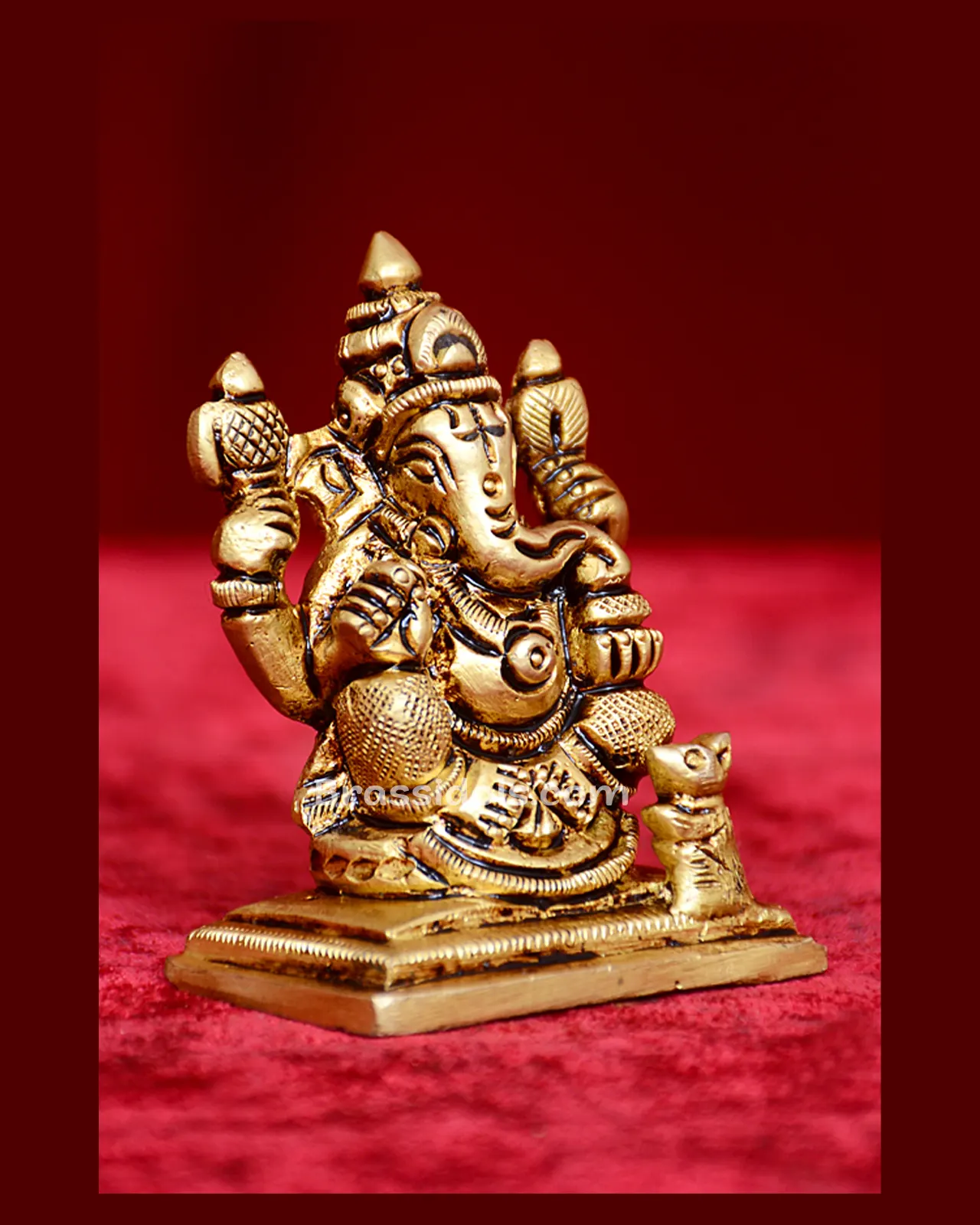 Brass Ganesha Statue with Modak- 2 inches - image 2