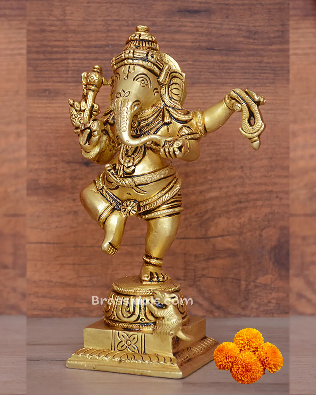 Brass Dancing Lord Ganesha Idol - 6 inches - image 3