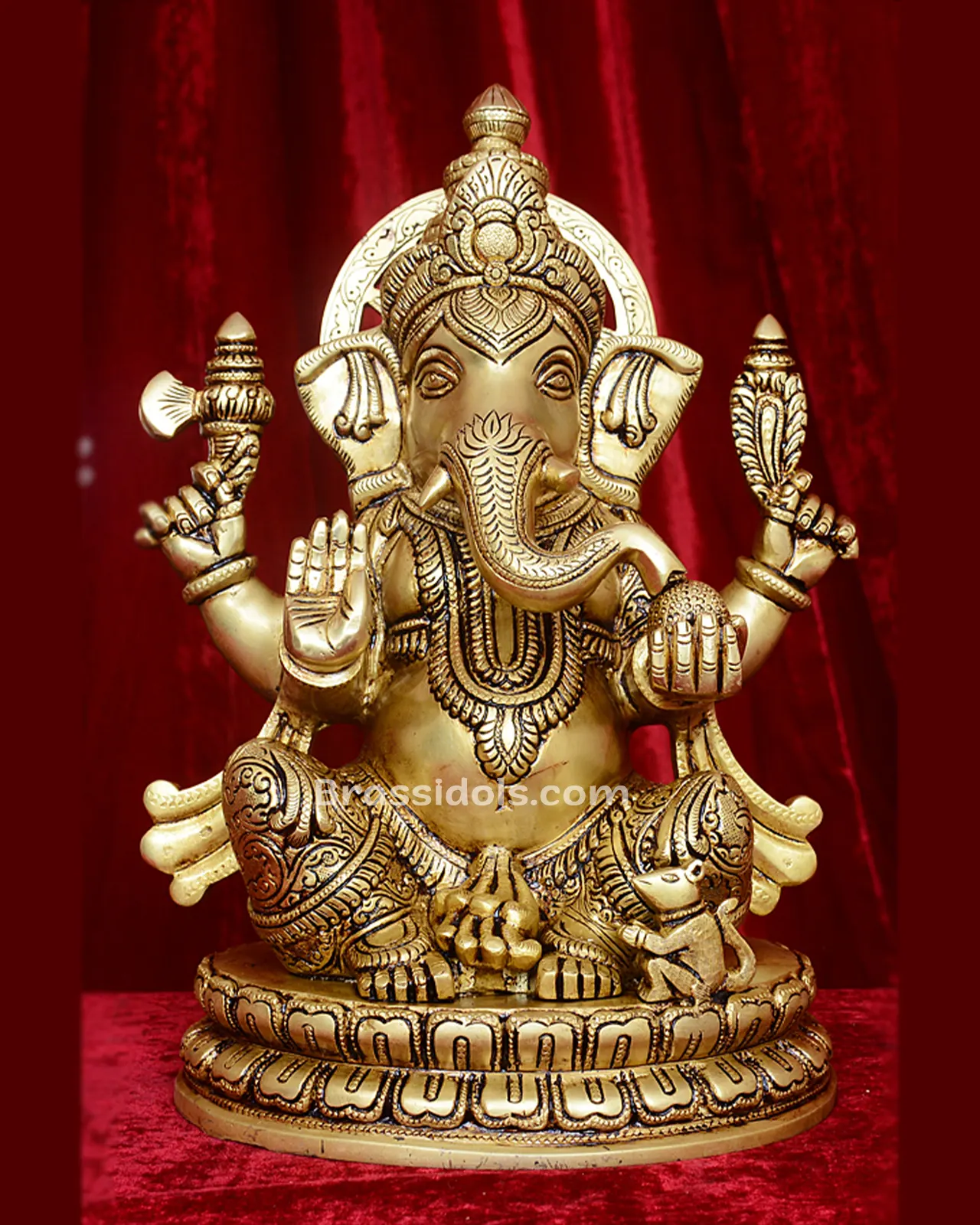 Brass Round Base Ganesha Statue Ganpati Idol - 12 inches - image 1