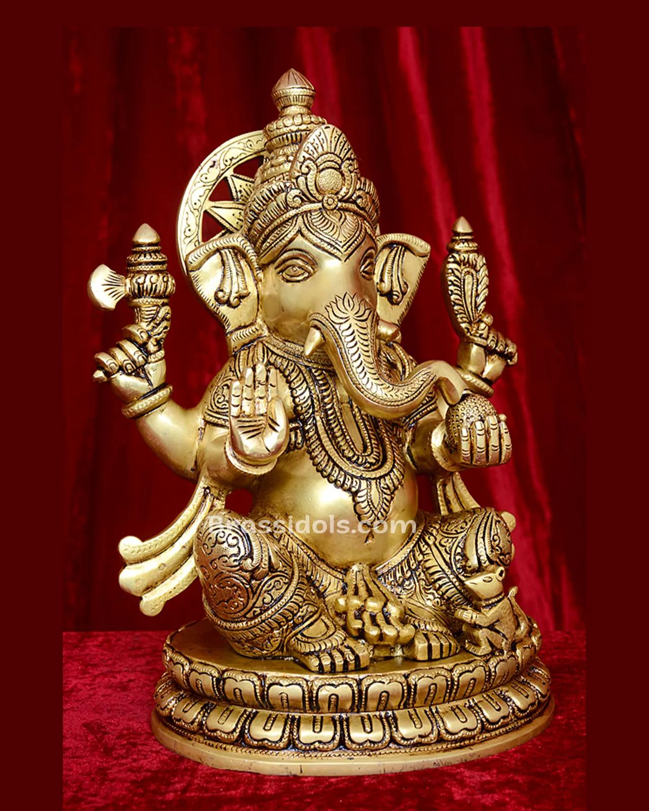 Brass Round Base Ganesha Statue Ganpati Idol - 12 inches - image 2
