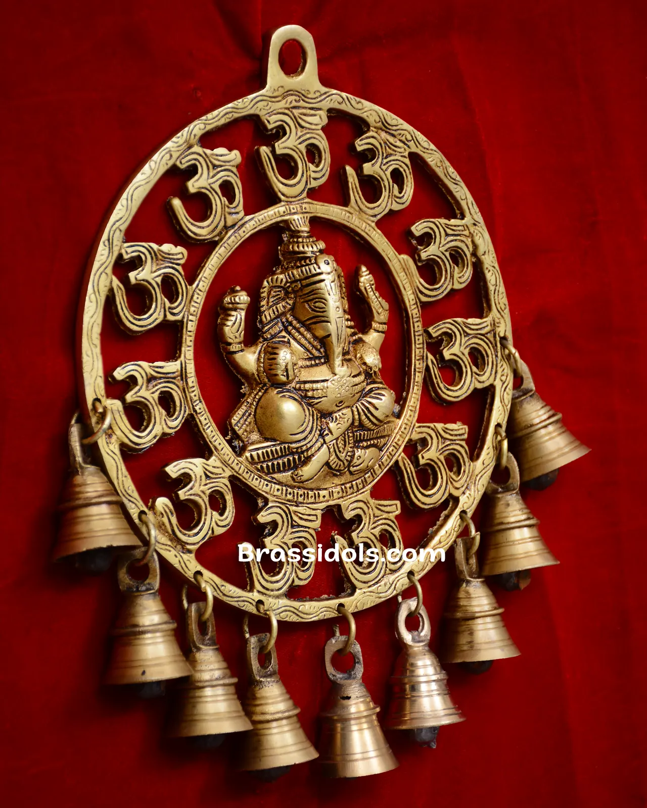 Brass Round Om Ganesh with bells wall Hanging - image 3