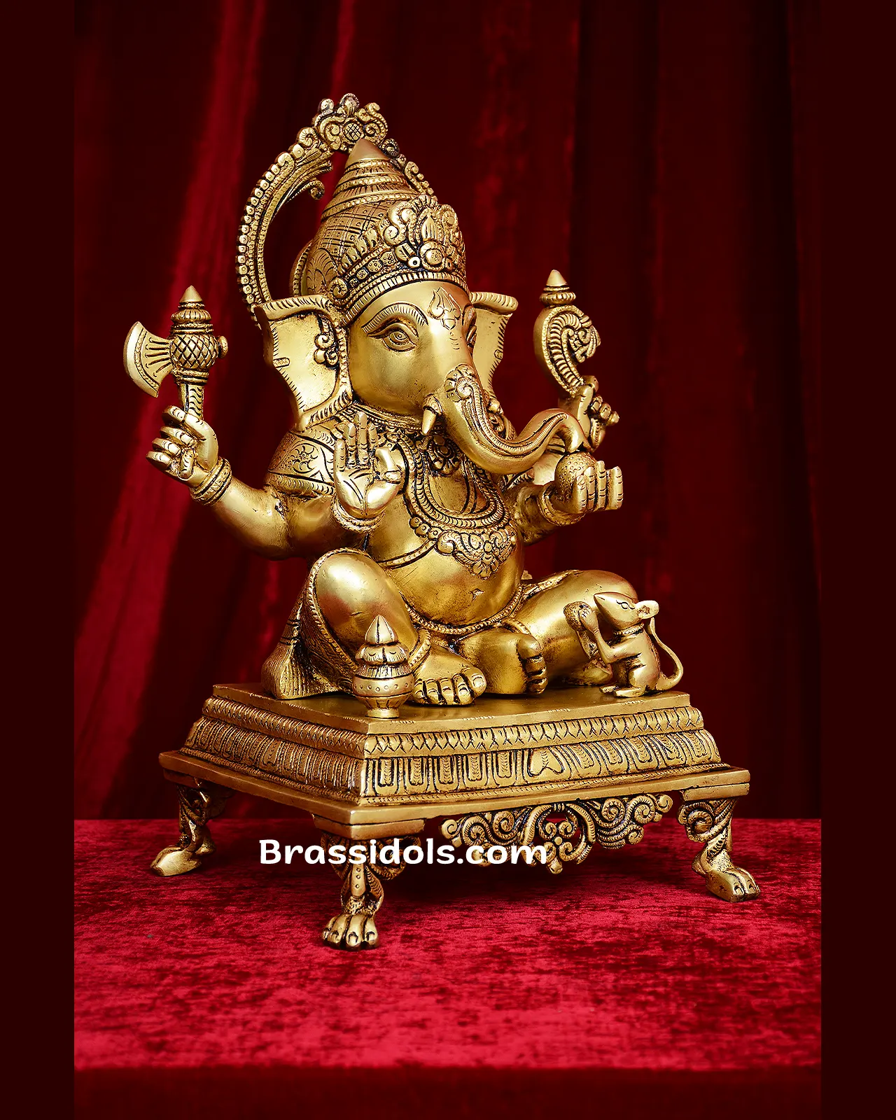 Brass Chowki Square Base Ganesh idol - 15 inches - image 3