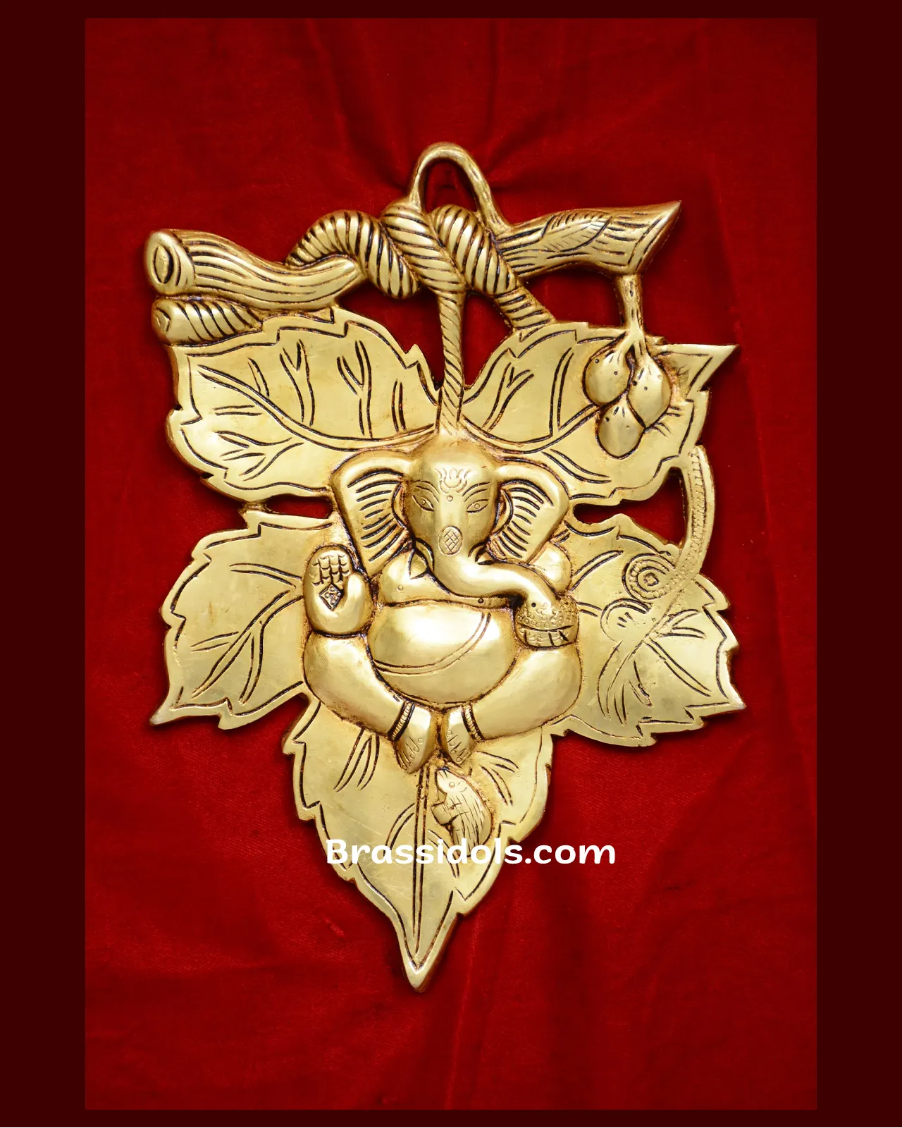 Brass Leaf Ganesha wall hanging - 10 inches - image 1
