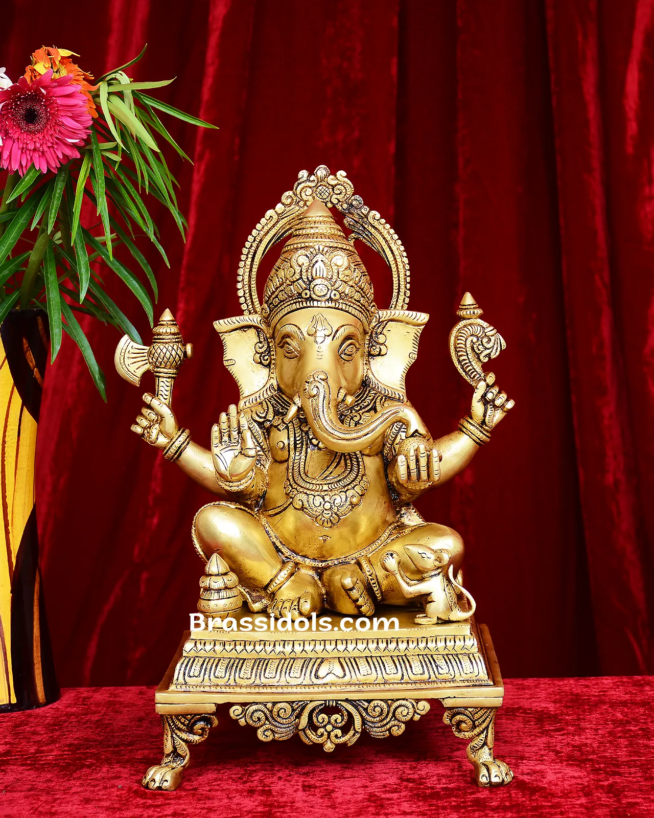 Brass Chowki Square Base Ganesh idol - 15 inches - image 1