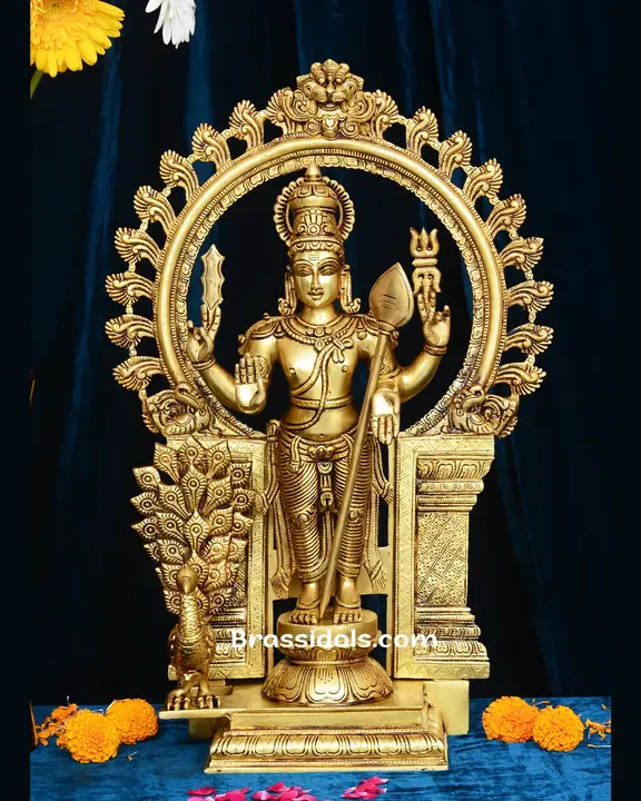 Ethereal Thiruvachi Standing Murugan with Vel Brass Idol – 22 Inches - image 1