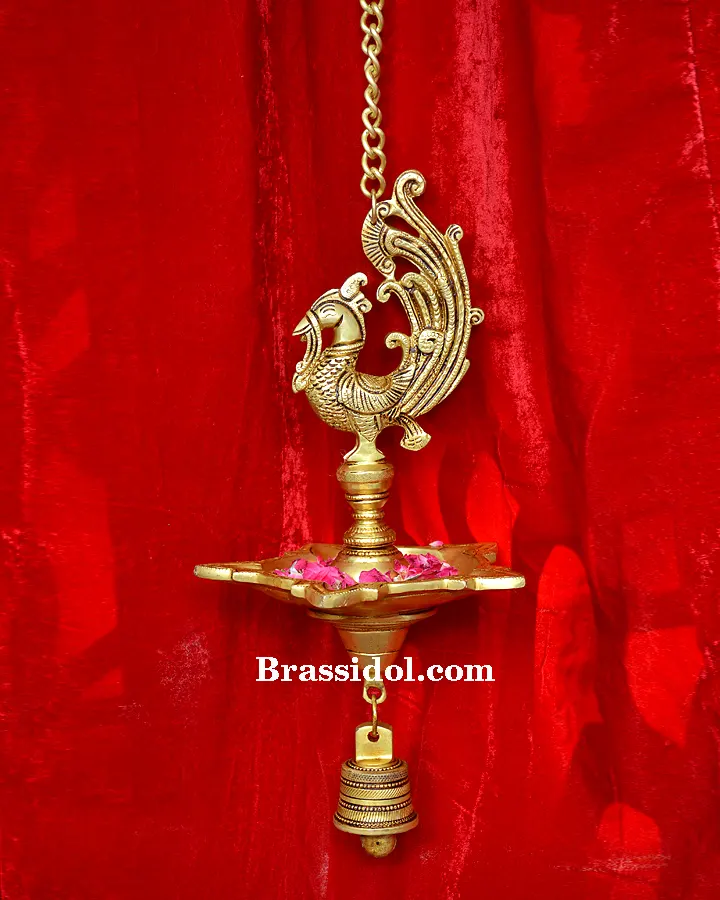 Peacock Hanging Diya with Bell - image 2