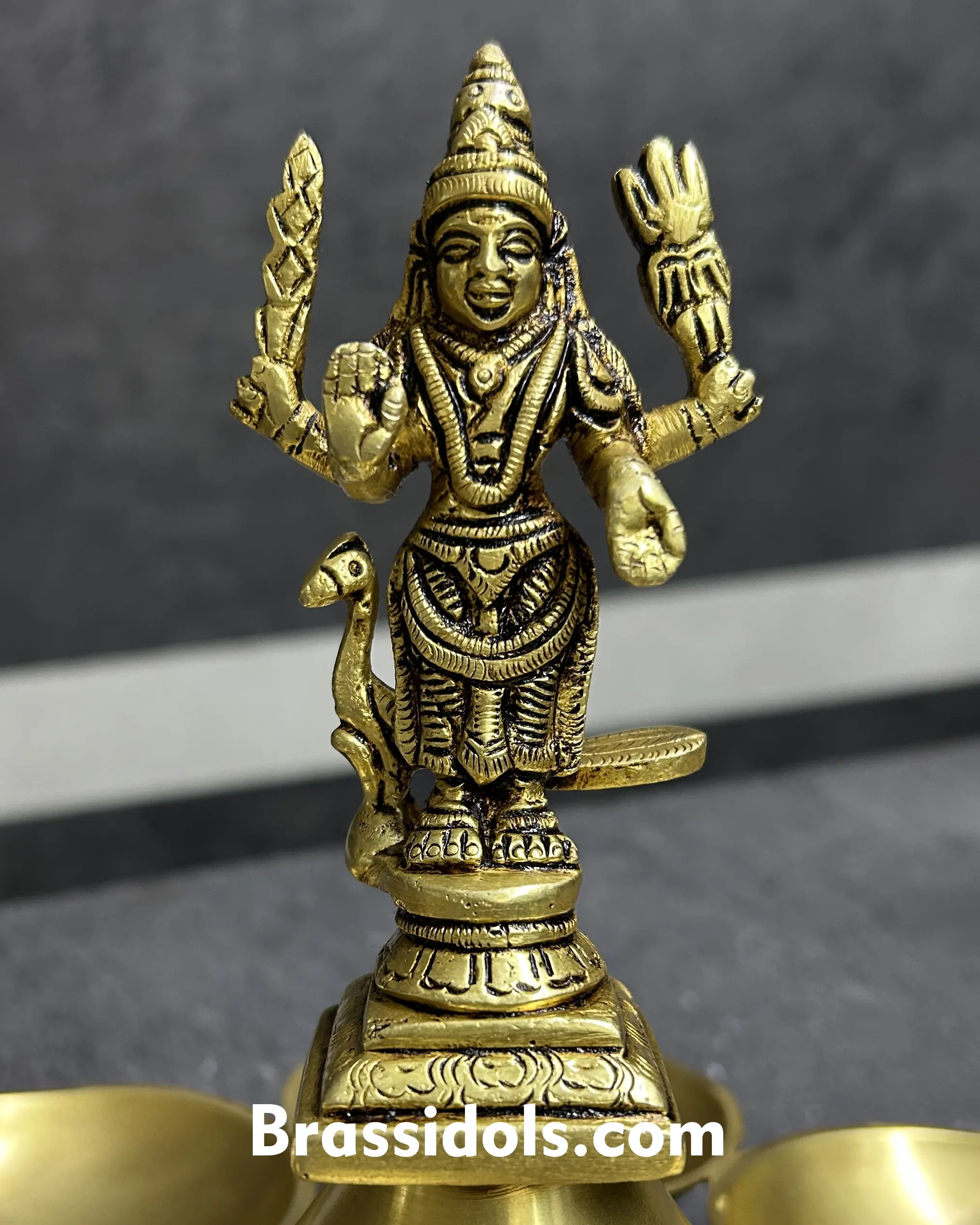 Divine Murugan with Mayil and Vajrayudham Brass Vilakku - image 2