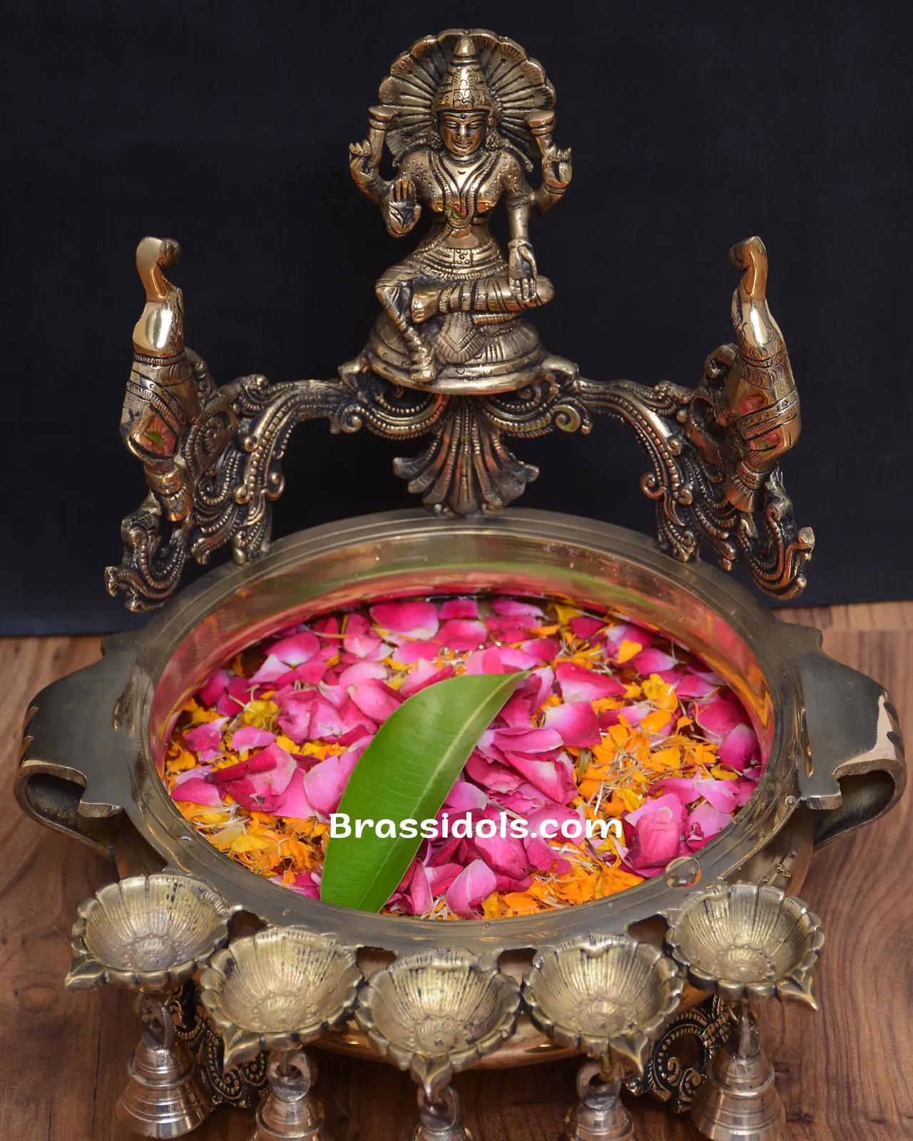 Brass Laxmi Side Deepak Urli - image 2