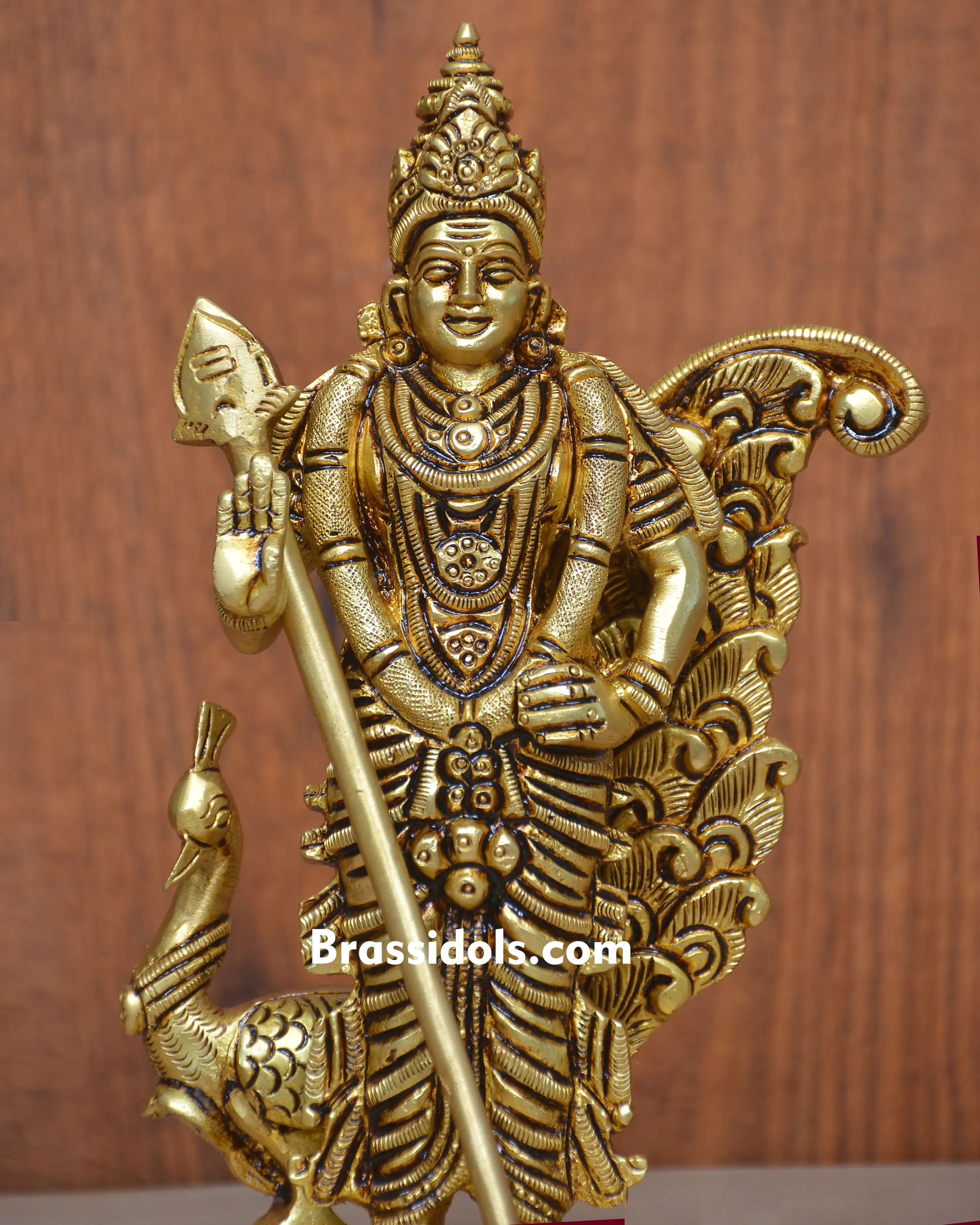 Charming Murugan with Mayil and Vel Brass Idol - image 2