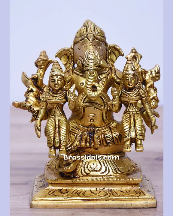 Brass Sidhi Budhi Ganesha idol - 4.5 inches - image 1