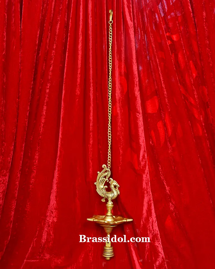 Peacock Hanging Diya with Bell - image 1