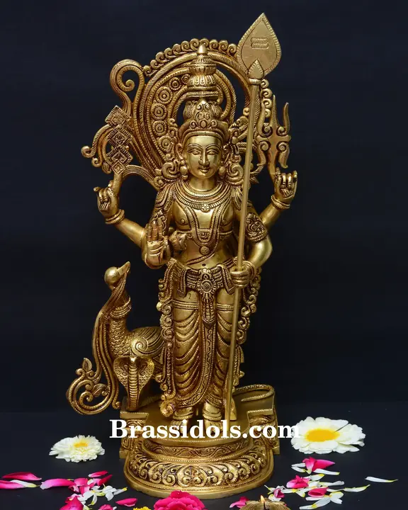 Divine Vel Murugan with Mayil & Snake Brass Idols - image 1