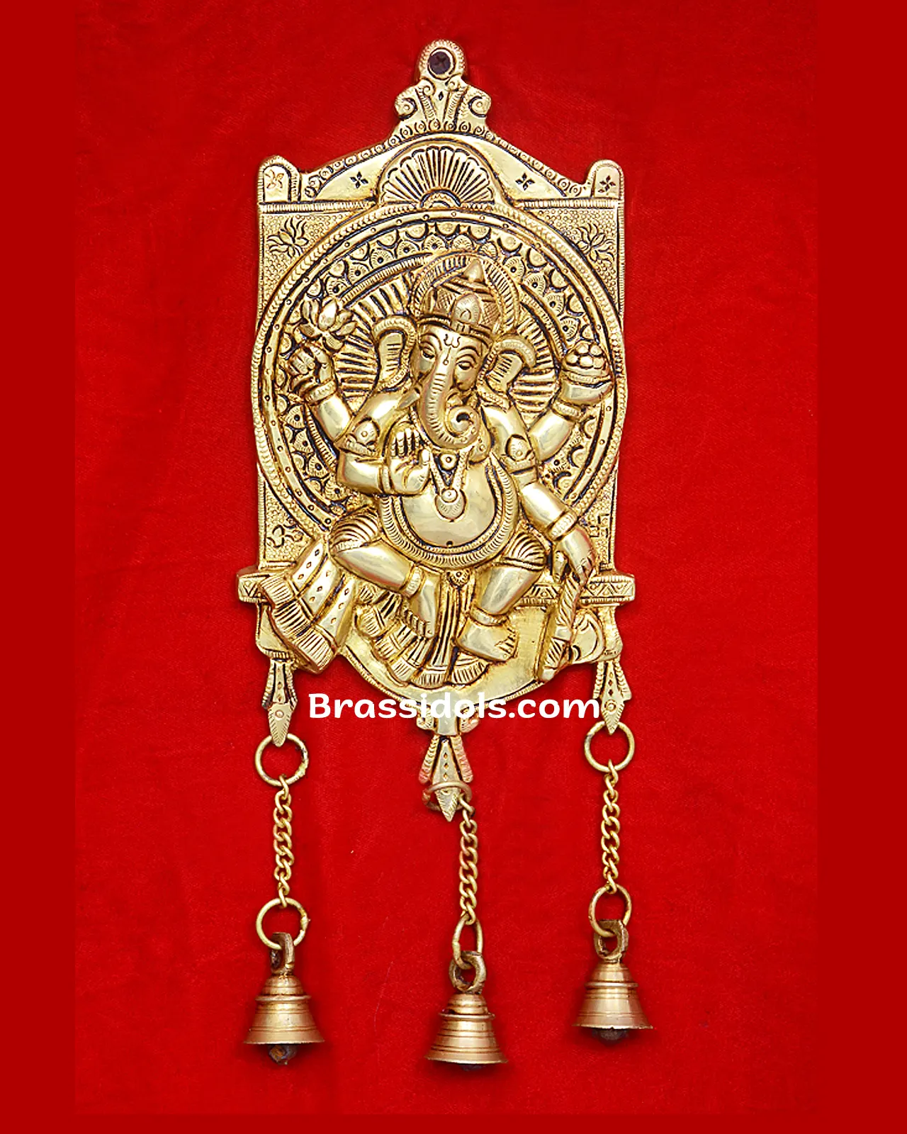 Brass Ganesha Door Hanging with Bells- 13 inches - image 1