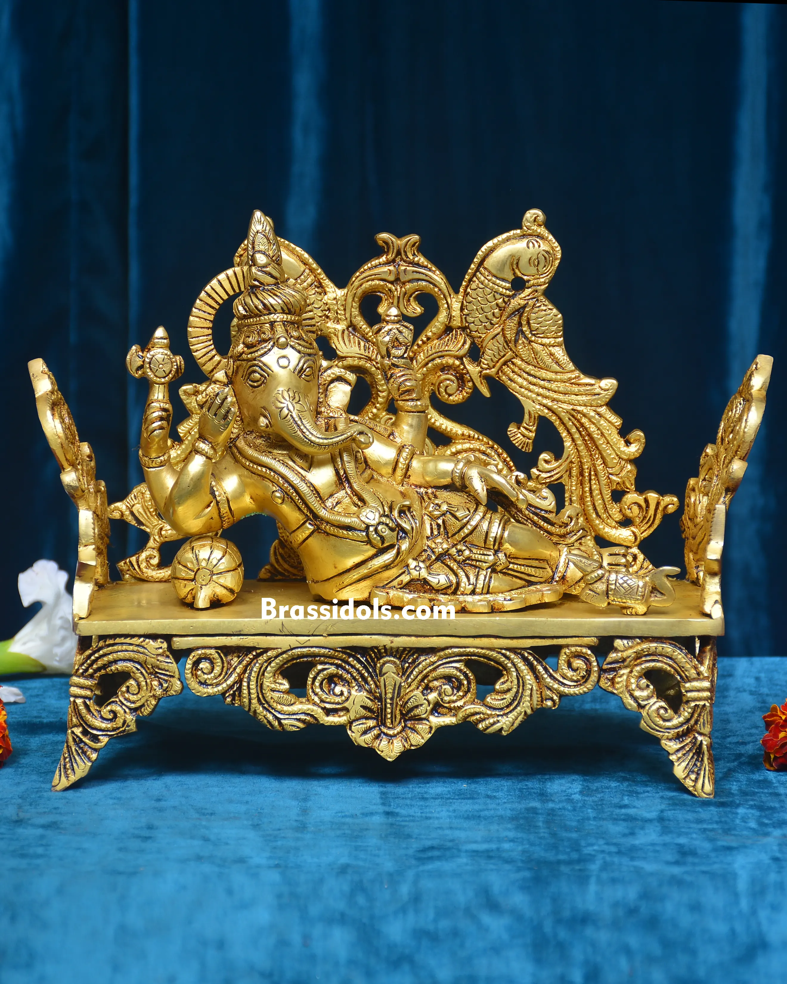 BRASS SINGHASHAN GANESH - image 1