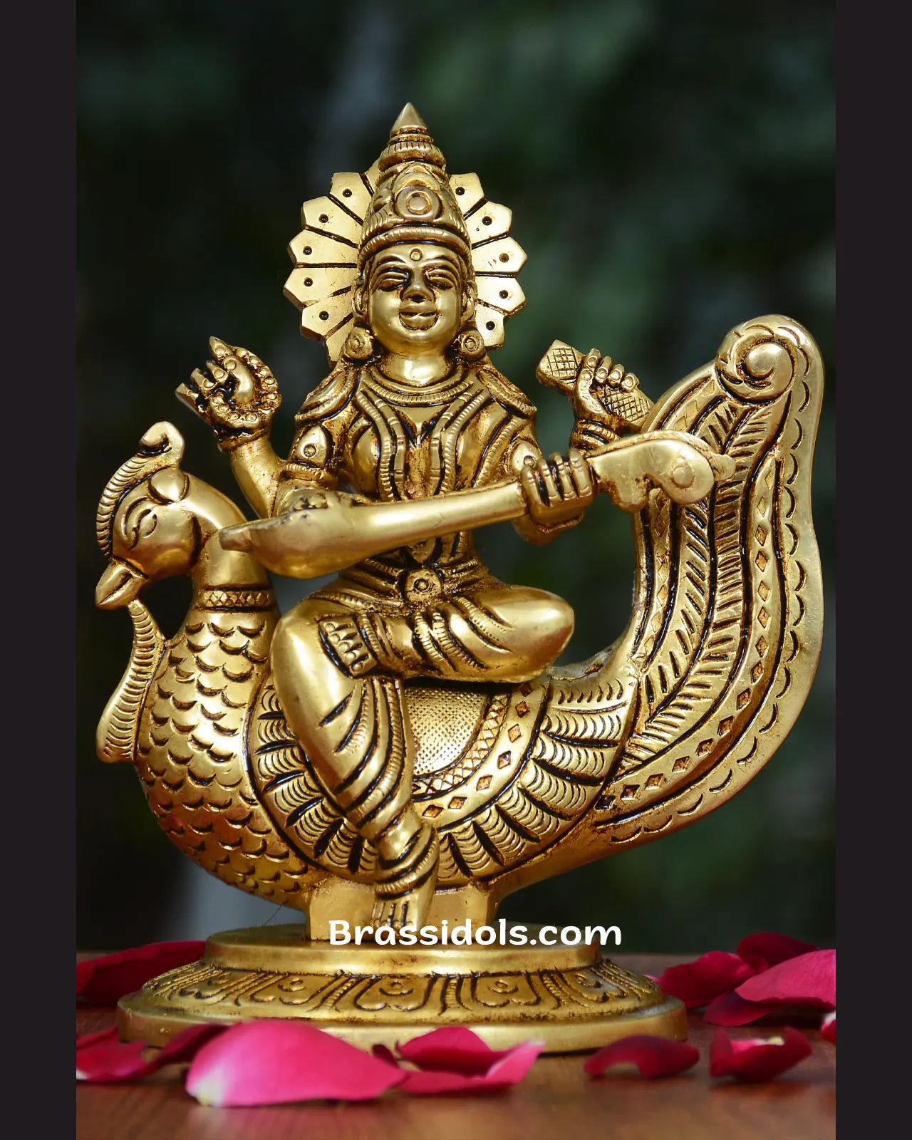 Brass Saraswati with Swan - image 1