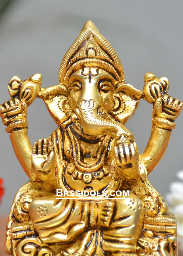 Brass Sitting Ganesh idol 4 Inch - image 2