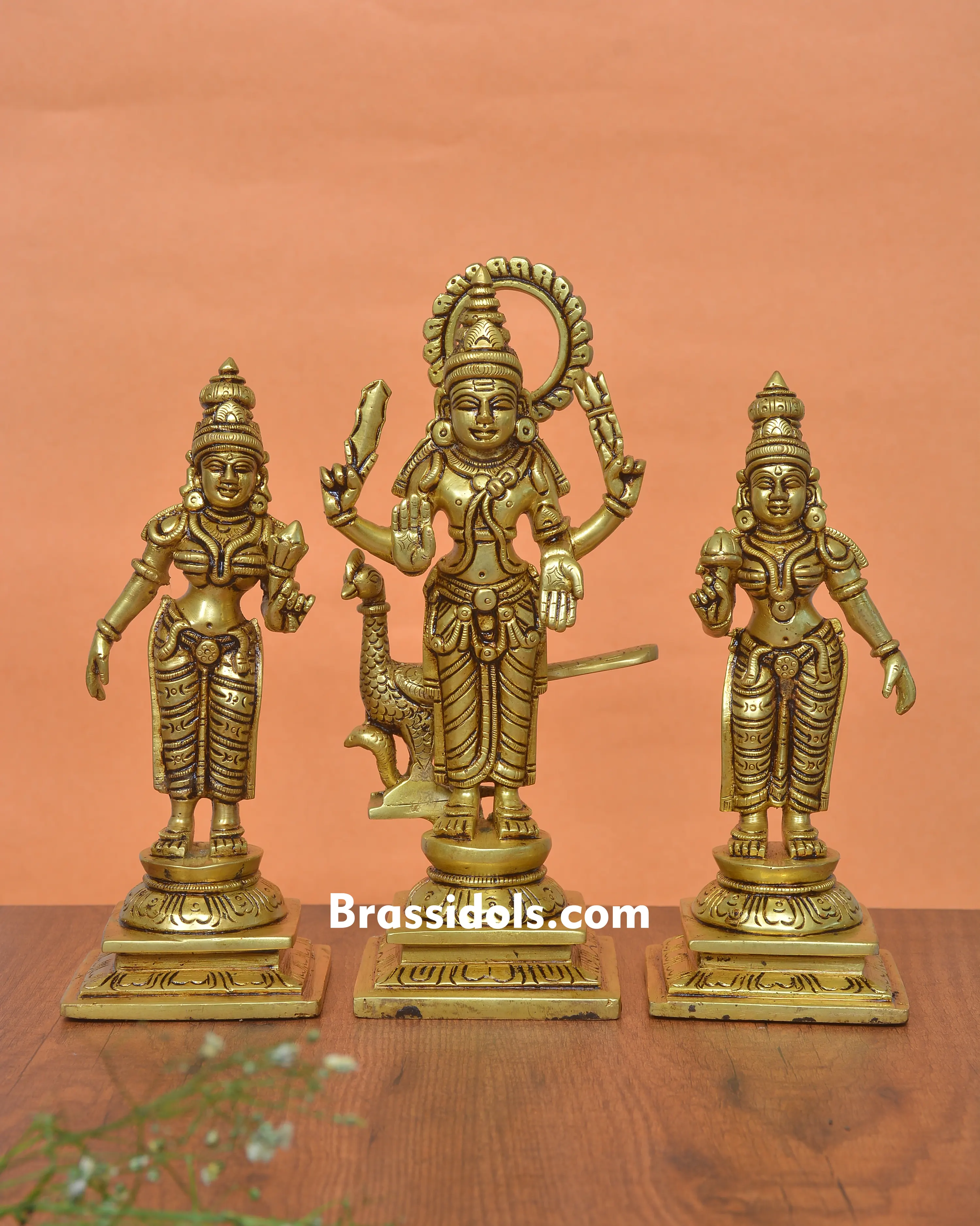 Holy Valli Devanai Murugan with Mayil and Vajrayudham Brass Idol - image 1