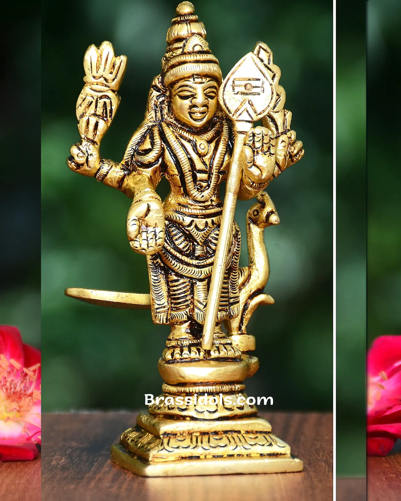 Divine Murugan with Mayil & Vajarayutham Brass Idols - 4 inches - image 2