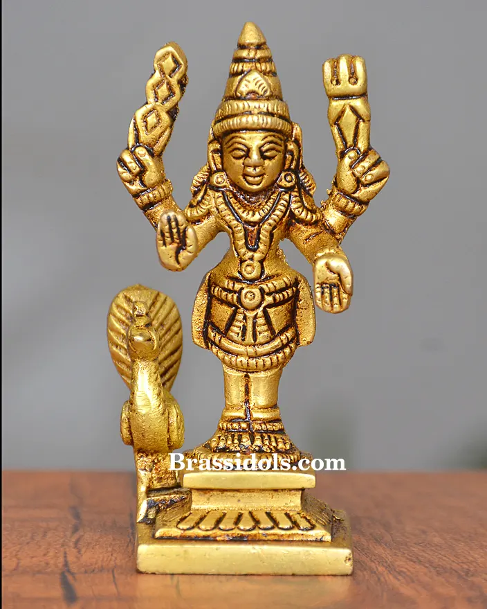 Majestic Murugan with Mayil and Vajrayudham Brass Idol - 3 Inches - image 1