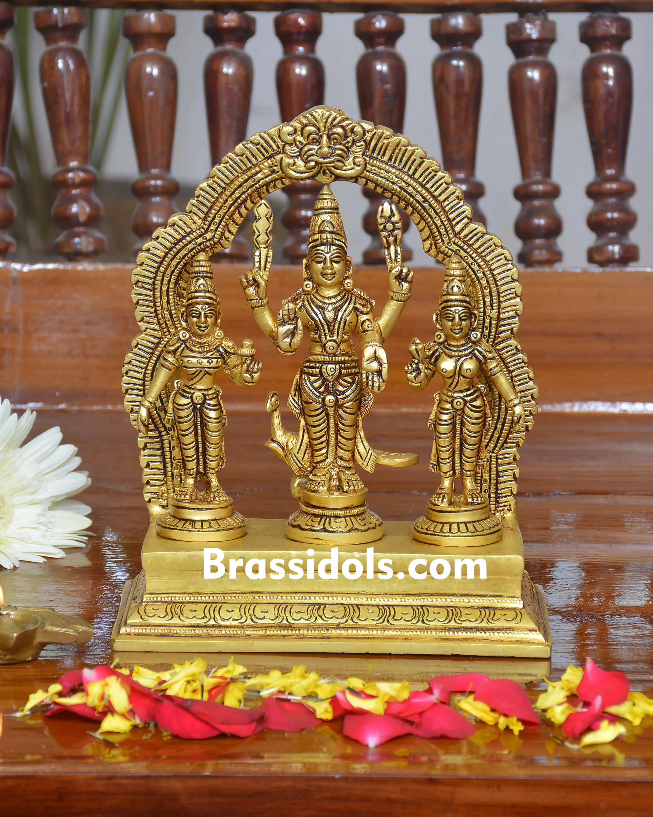 Charming Valli Devanai Murugan with Mayil and Vajrayudham Brass Idol - image 1