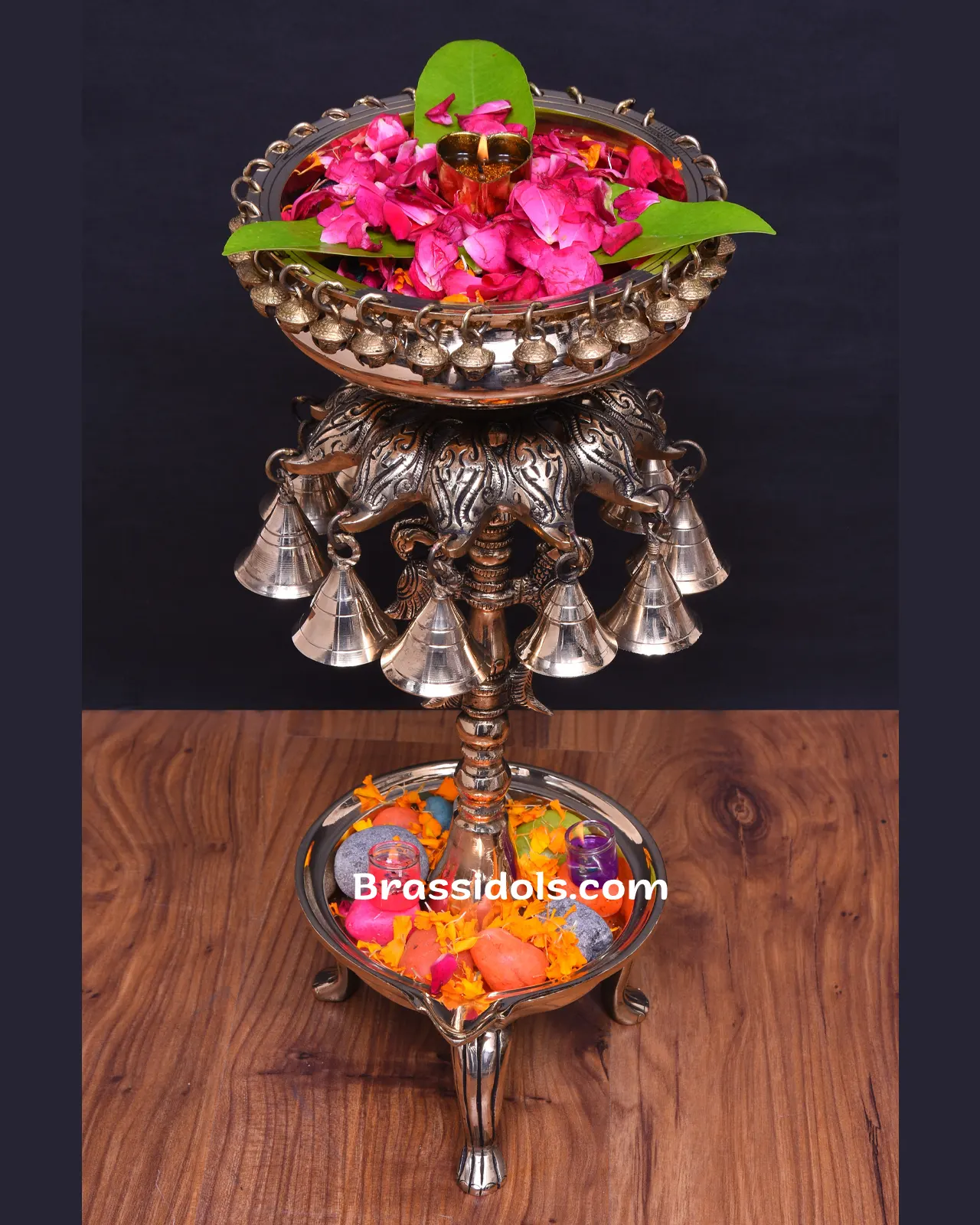 Brass Stand Flower Urli Deepak - image 1