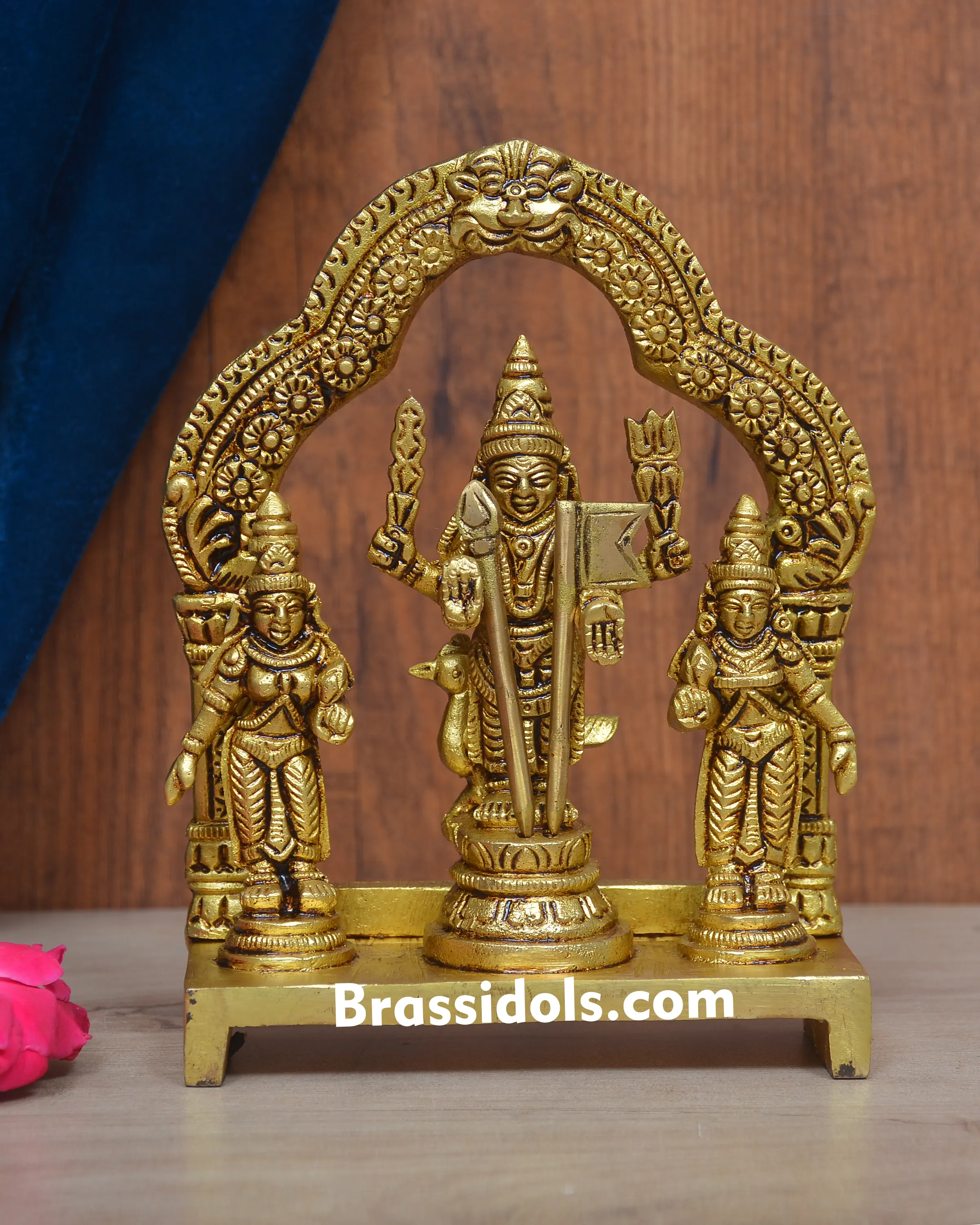 Traditional Murugan Valli~Deivanai with Mayil and Vajrayudham Brass Idol - image 1