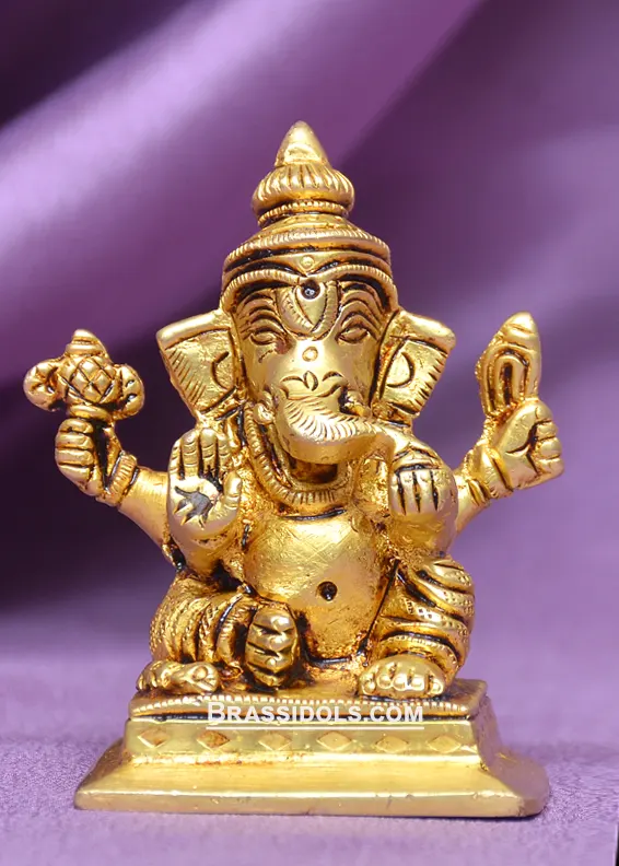 Brass Sitting Choki Gnaesh idol 2.5 inch - image 1