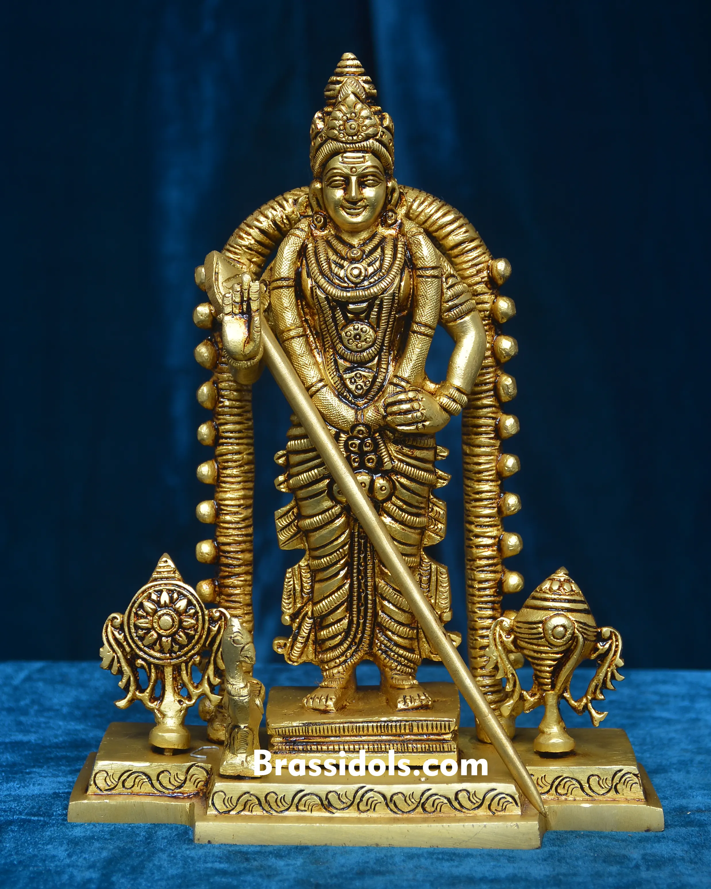 Charming Murugan with Mayil and Sangu Chakkaram Brass Idol - 8 Inches - image 1