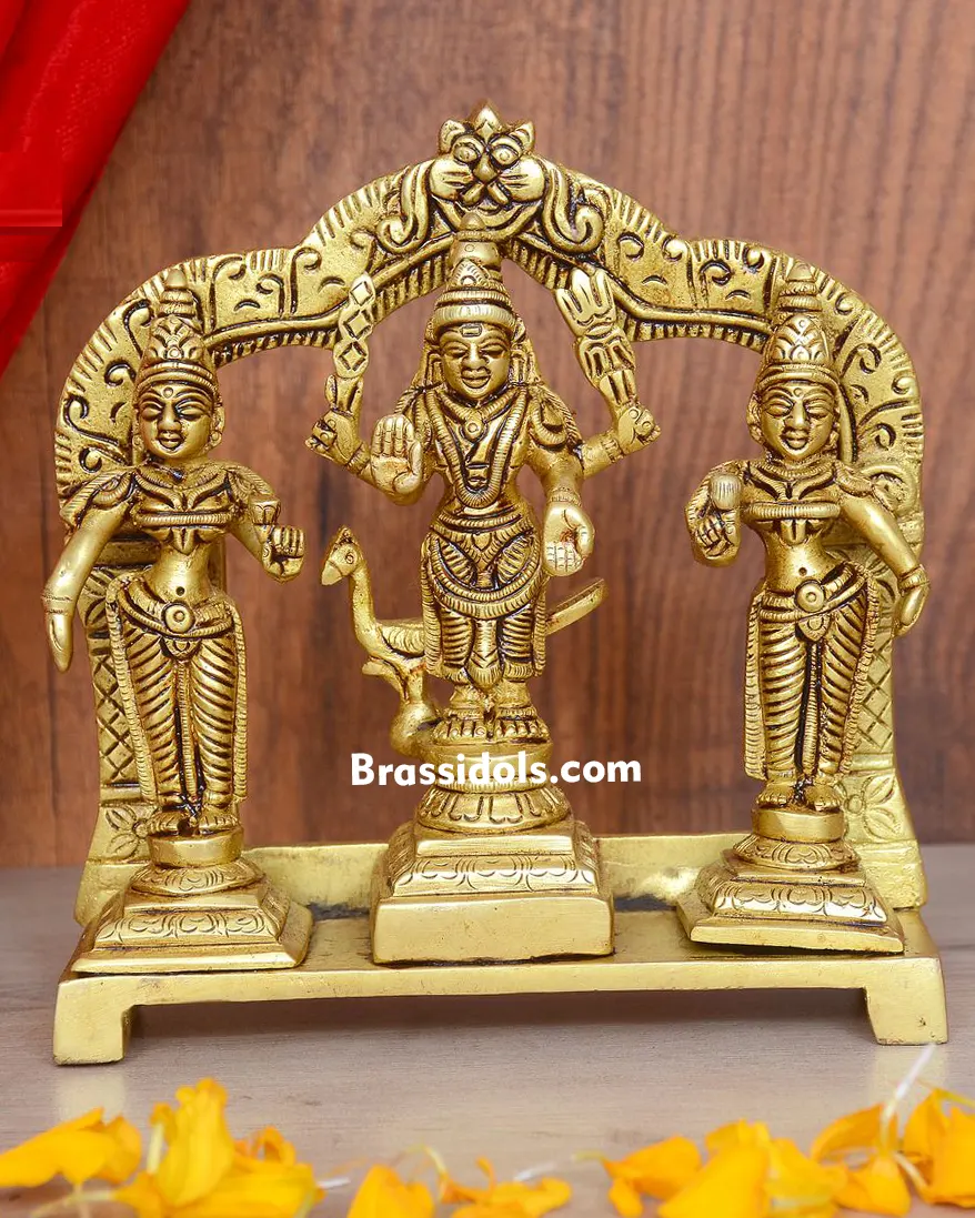 Murugan Valli~Deivanai Brass Idol Set with Frame - image 1