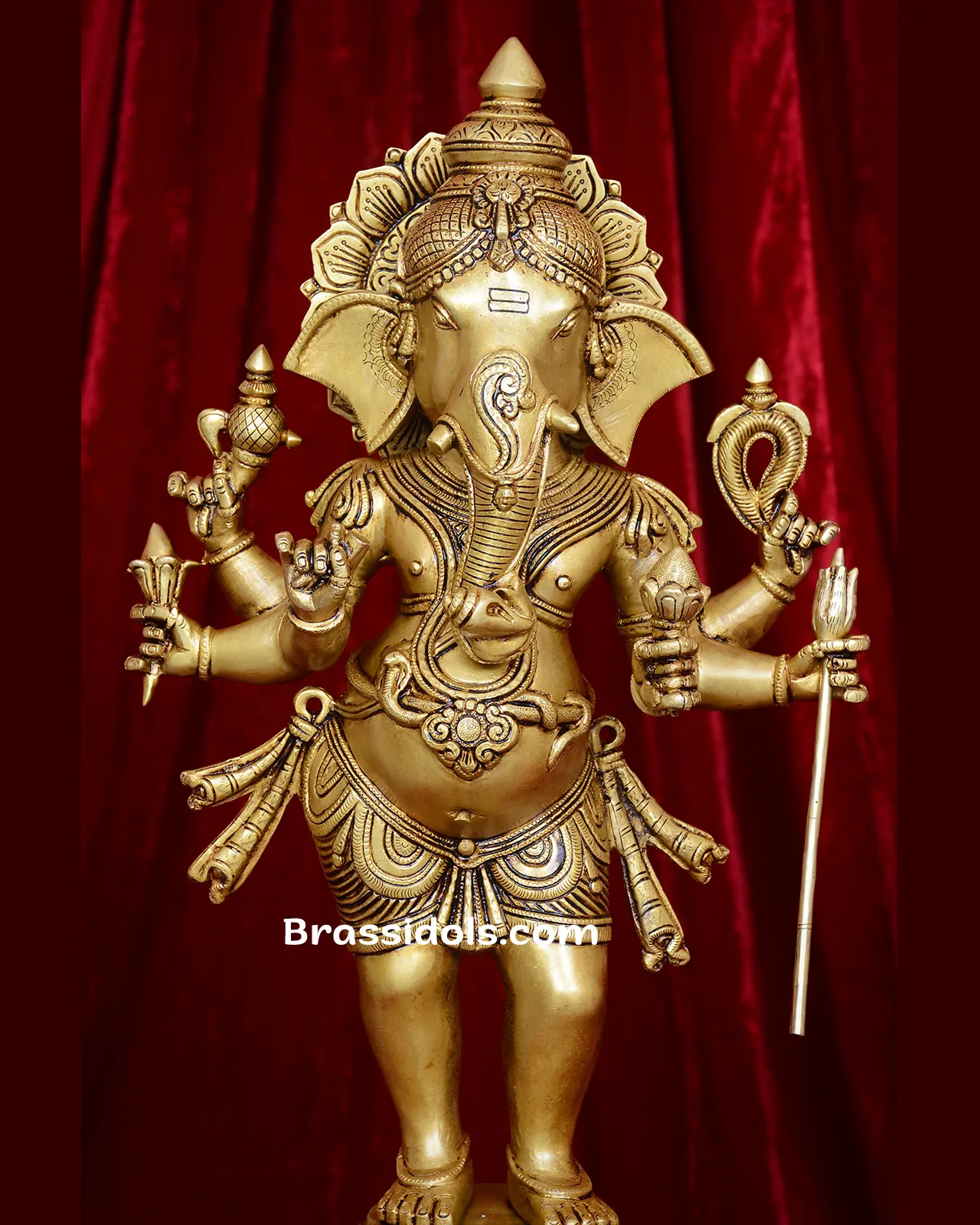 Brass Standing Six-Hand Ganesha Idol for Home and Puja - 26 inches - image 2