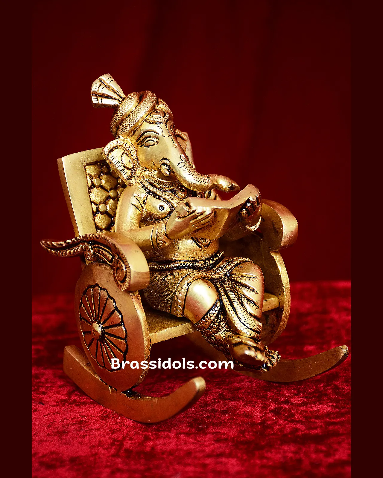 Brass Ganesha reading sitting on Chair idol - 4 inches - image 2