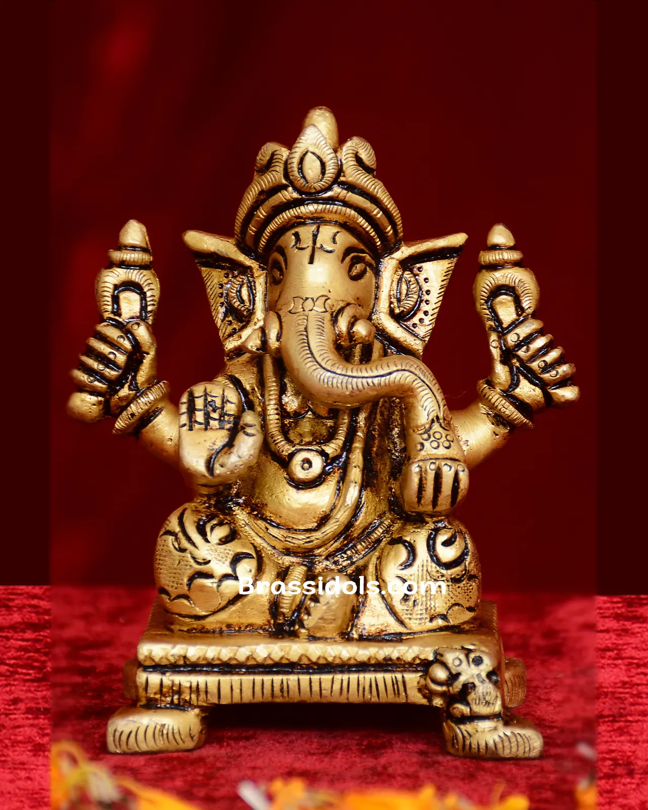 Brass Choki Ganesh idol - 3 inches - image 1