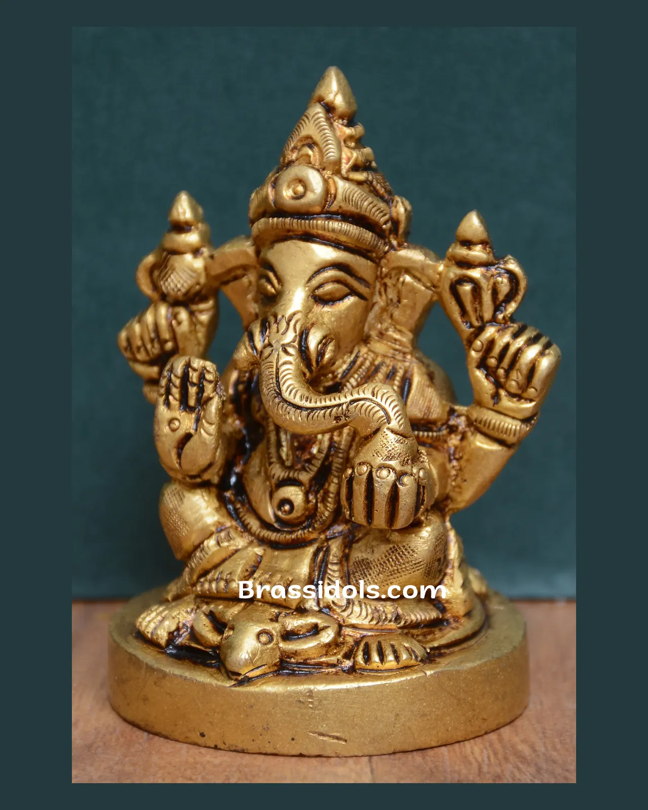 Brass Round Base Ganesha Sitting On Rat- 3 inches - image 1
