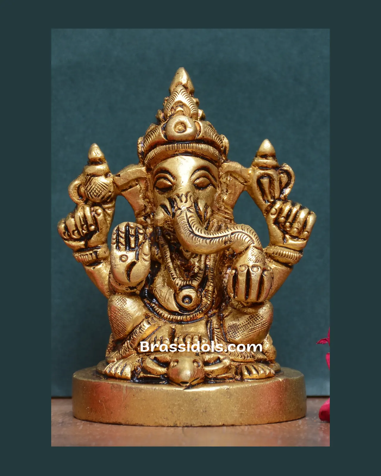 Brass Round Base Ganesha Sitting On Rat- 3 inches - image 2