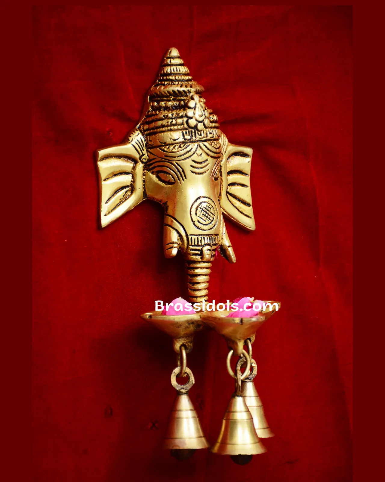 Brass Ganesha Face with Deepak and bell 10 inches - image 2