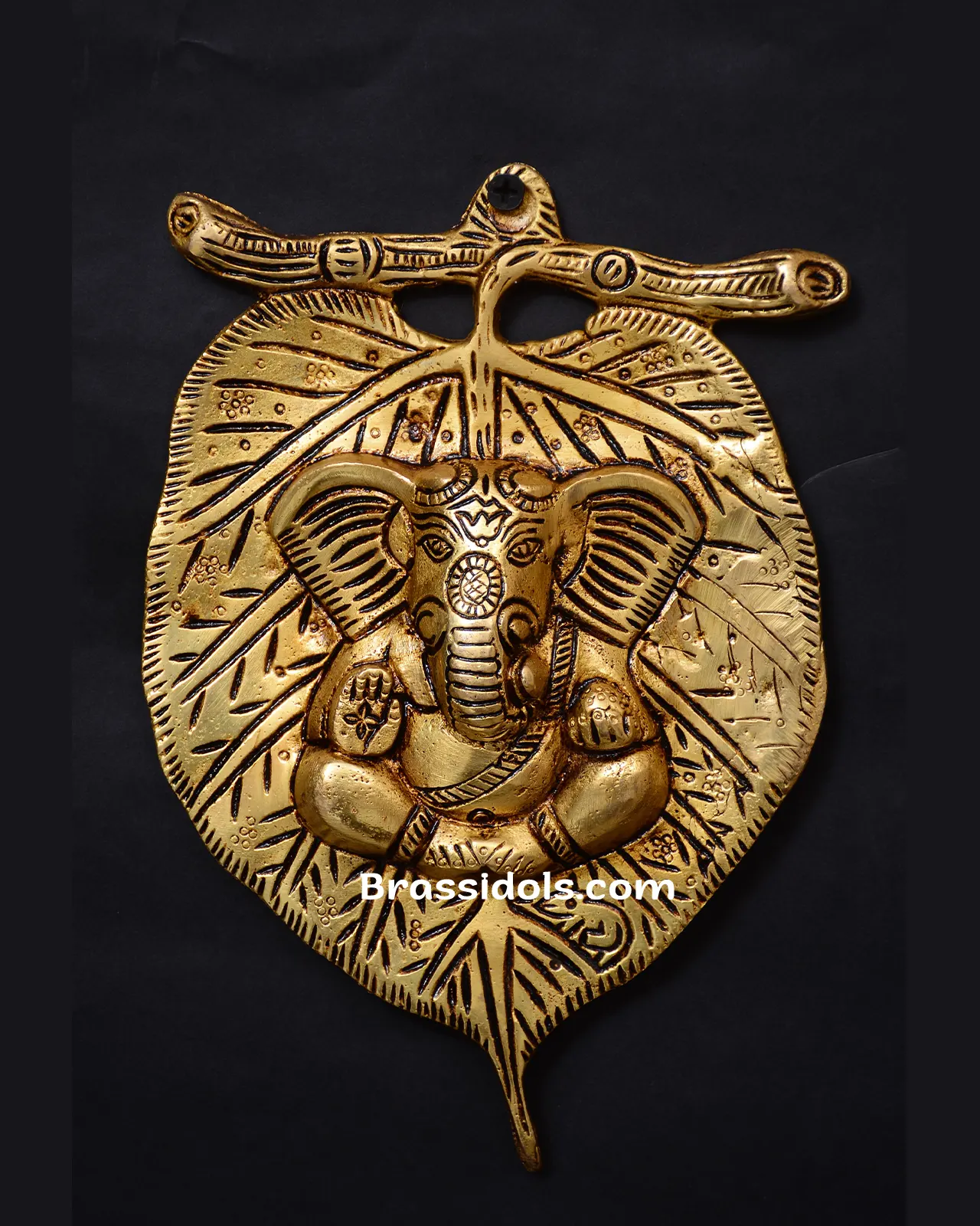 Brass Wall Mounted Leaf Ganesh - 5 inches