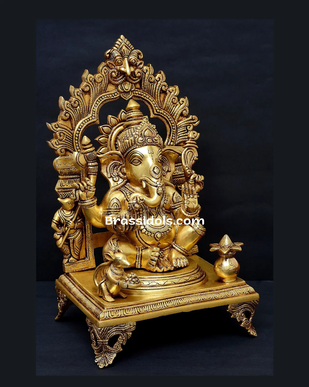 Brass frame cowki Ganesha idol - 18 inches - image 2