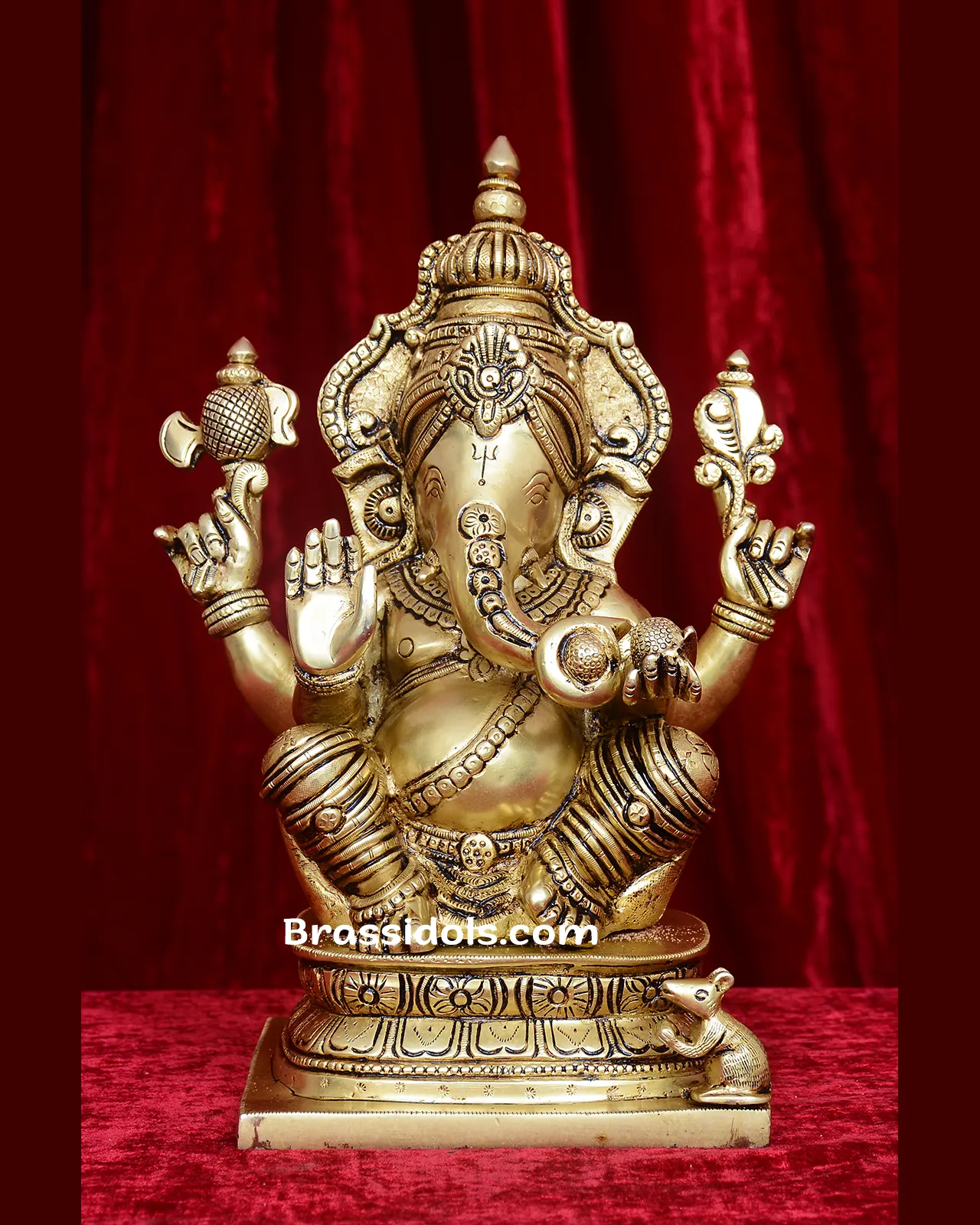 Brass Ganesh square base idol - 12 inches - image 1