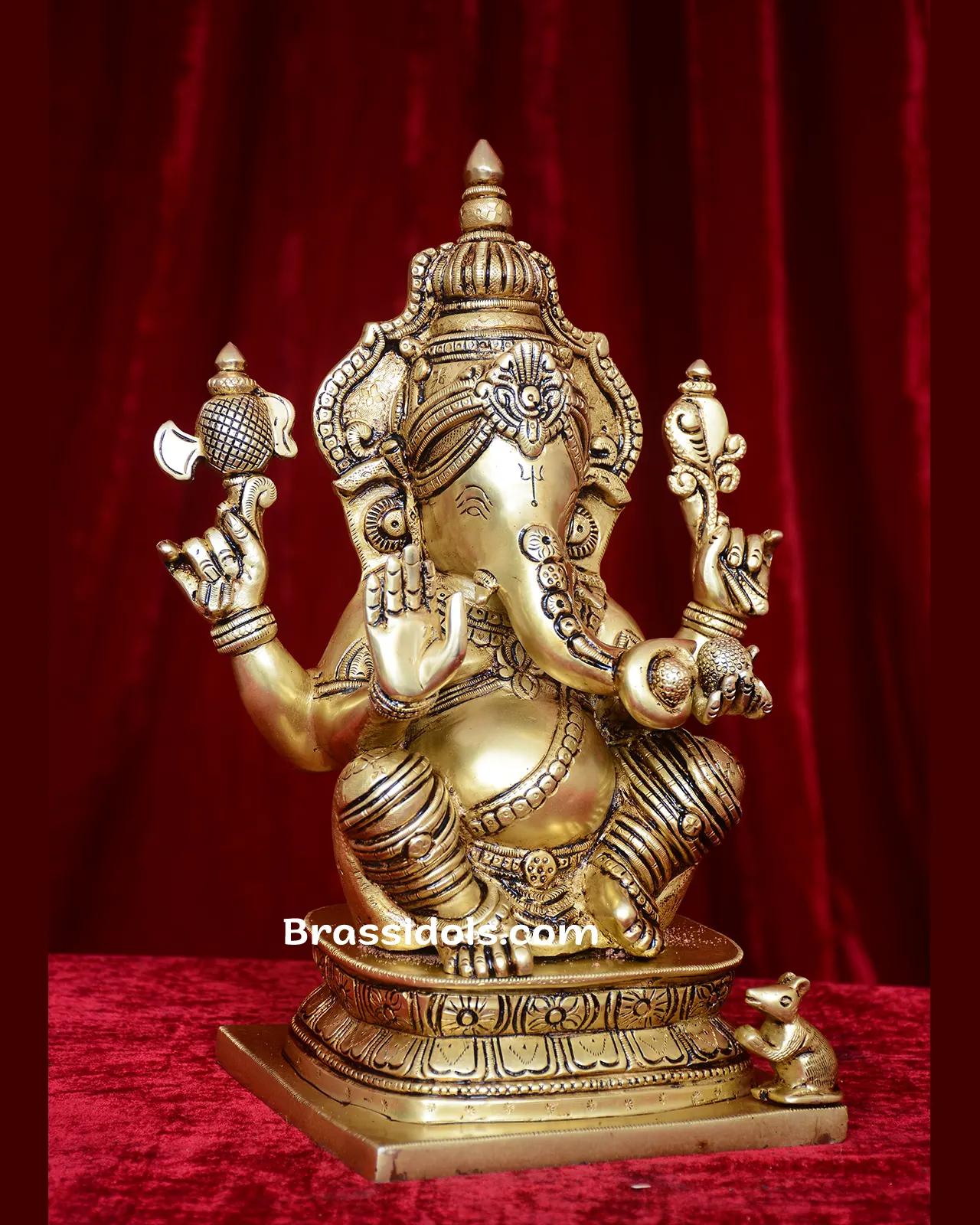 Brass Ganesh square base idol - 12 inches - image 2