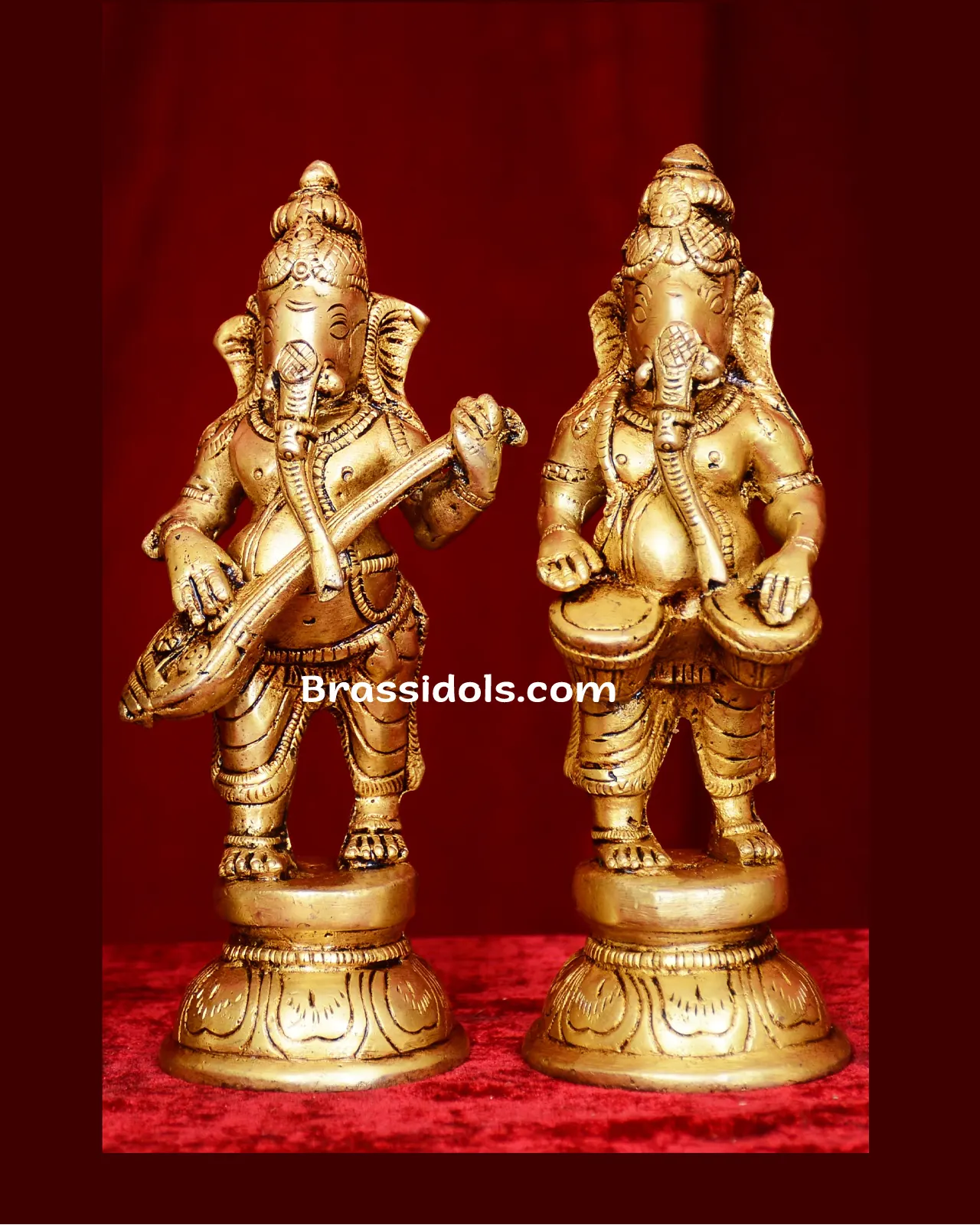 Brass Standing Musical ganesha set - 6.5 inches - image 2