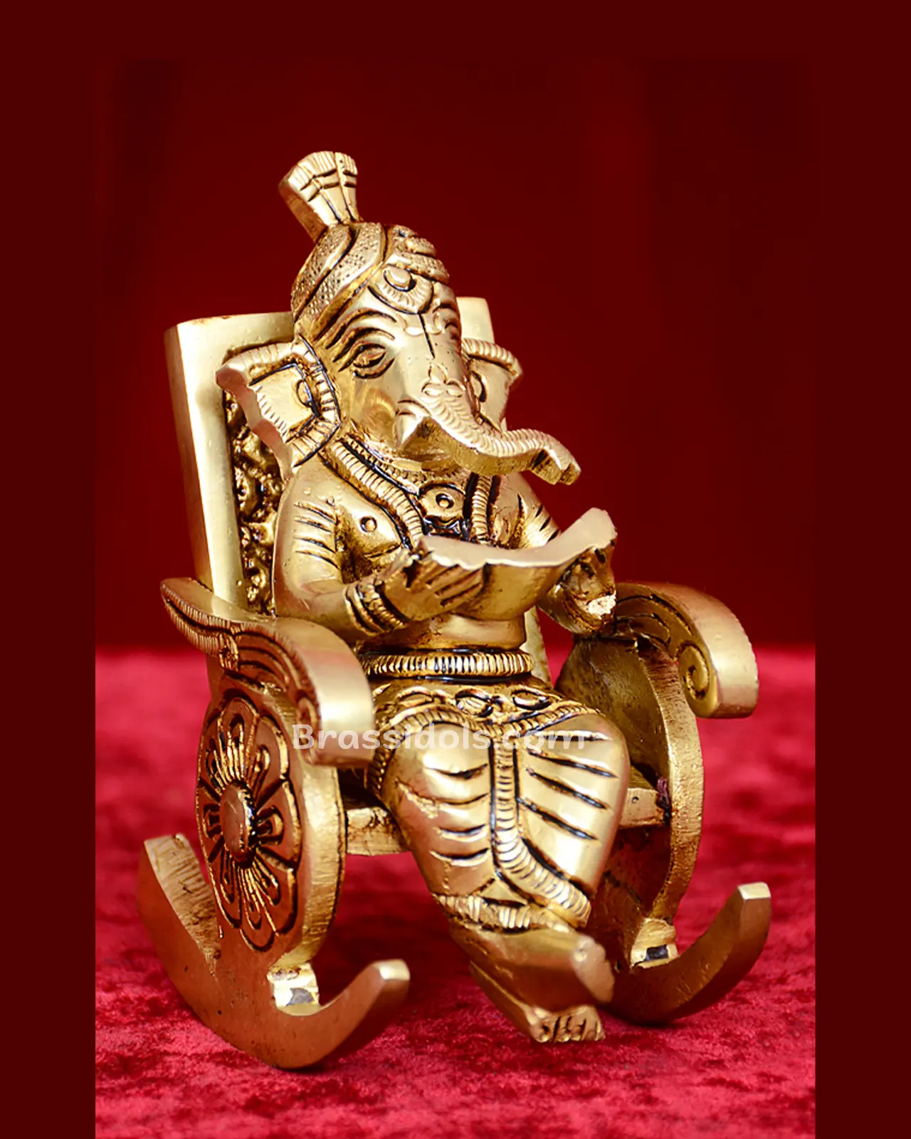 Brass Ganesha on Rocking Chair idol - 4 inches - image 2