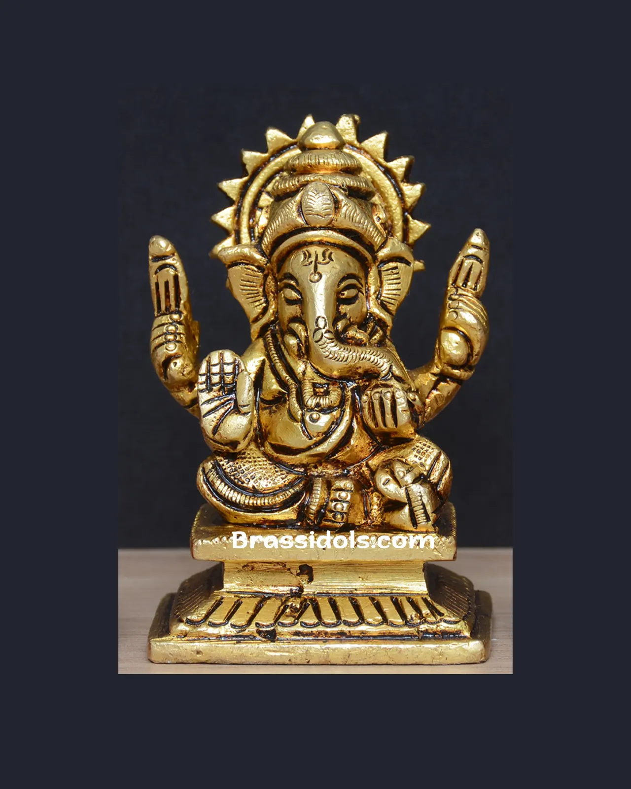 Brass Choki Ganesh idol - 3 inches - image 1