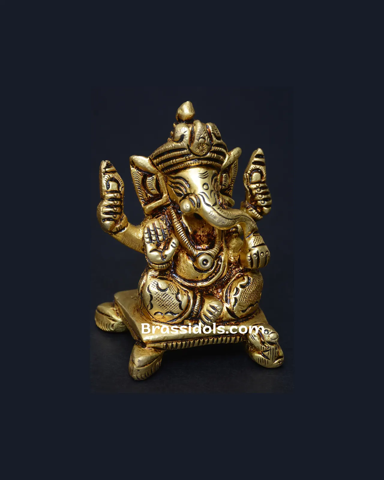 Brass Chowki Pagdi Ganesh idol - 2.5 inches - image 2