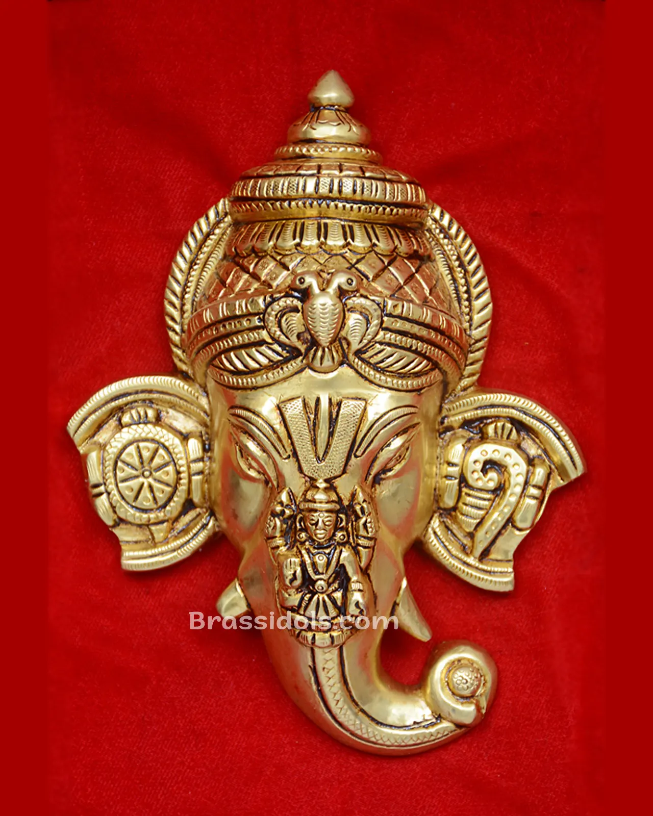 Brass Wallhanging Ganesh face Lakshmi and shank Chakra - 9 inches - image 1