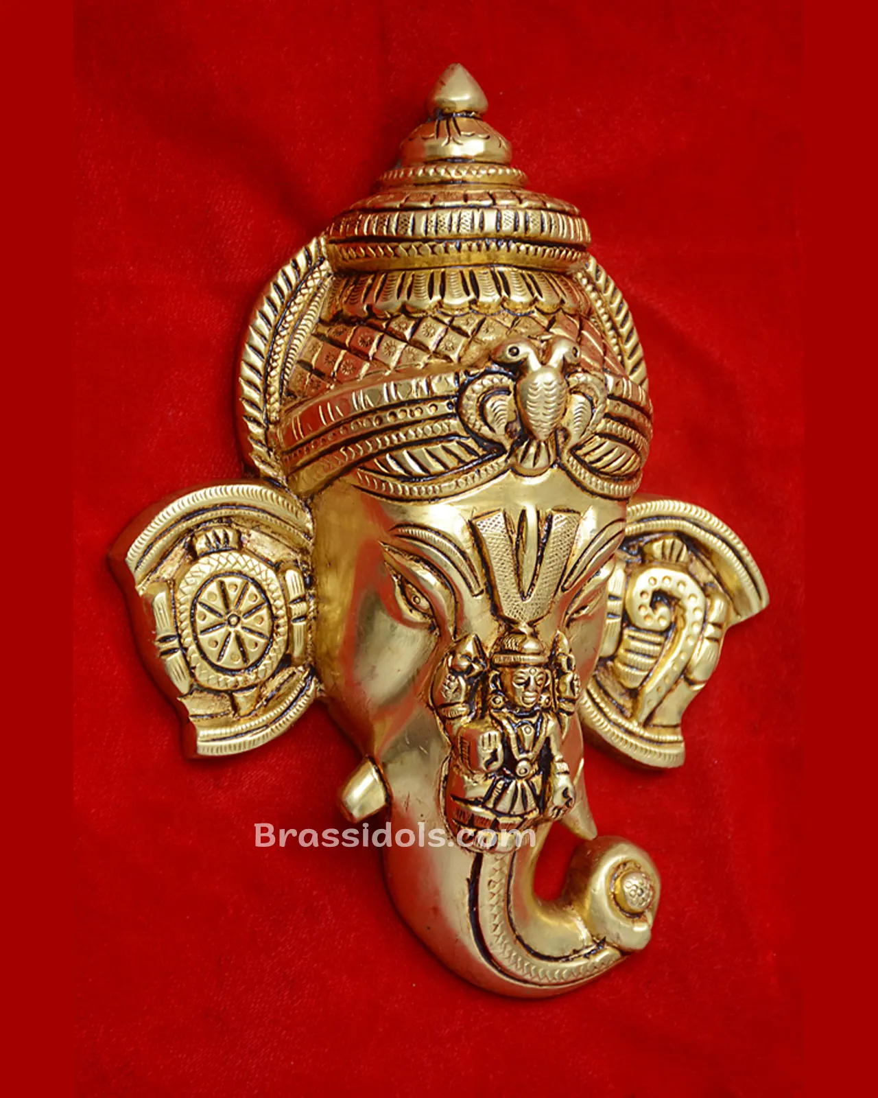 Brass Wallhanging Ganesh face Lakshmi and shank Chakra - 9 inches - image 2