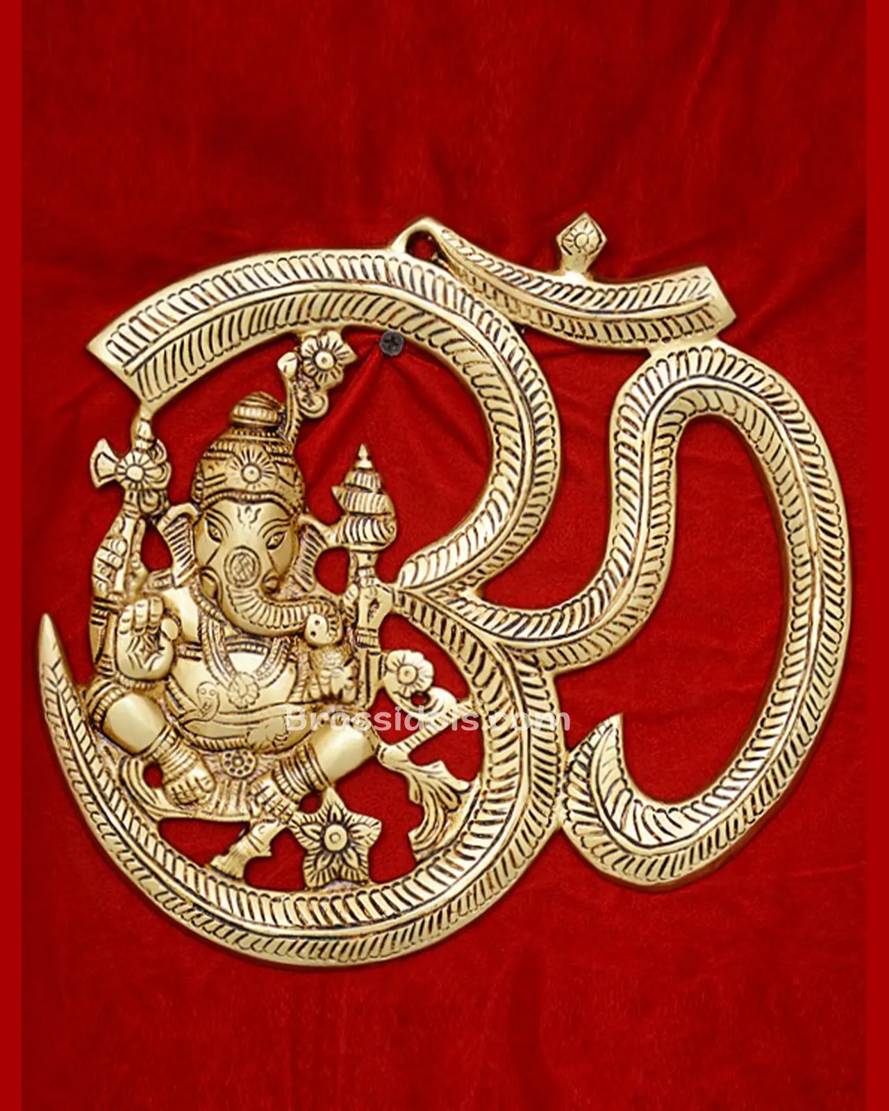 Brass Om Ganesh with Om Wall Hanging Plate 9 inches - image 1
