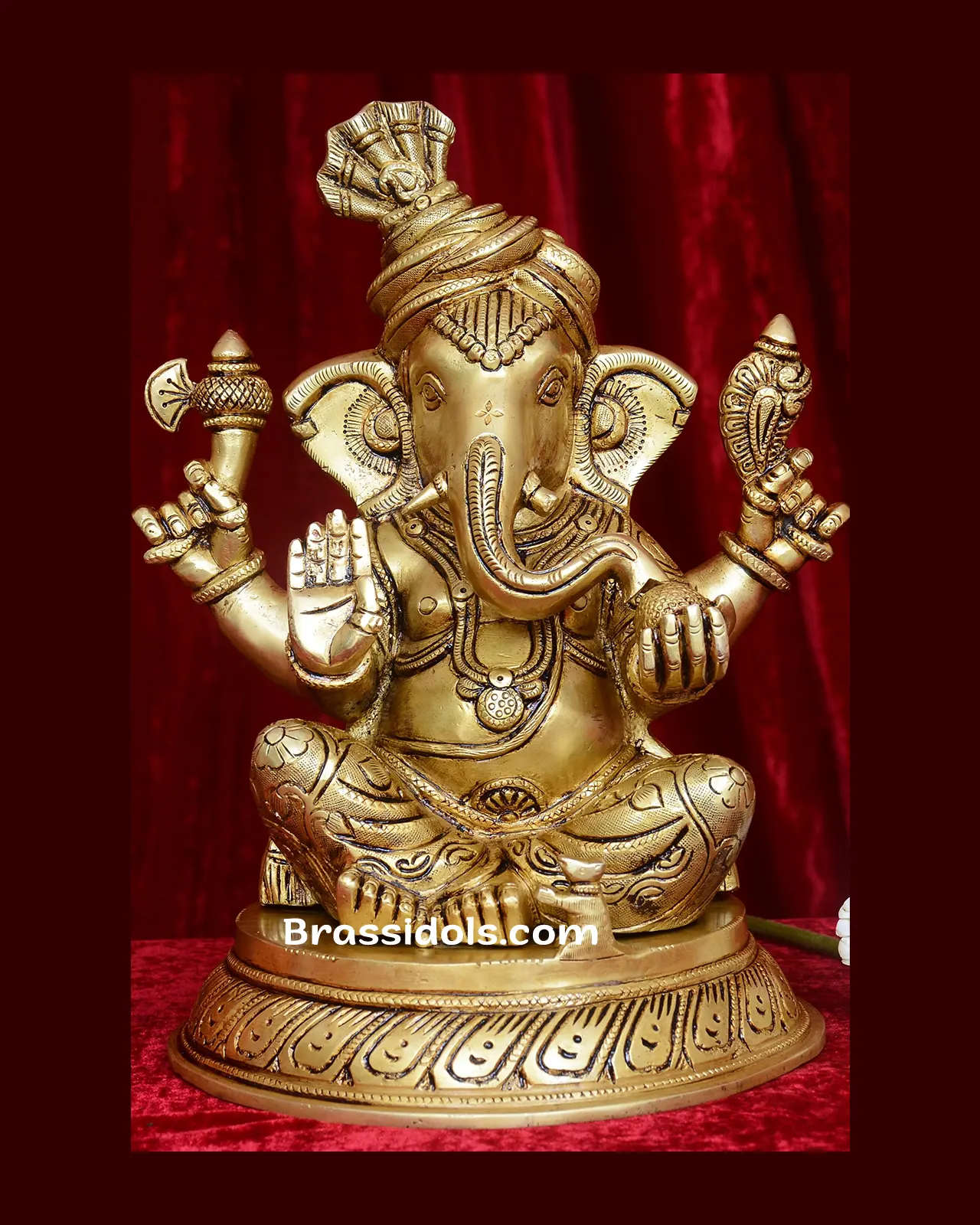 Brass Thalapakat Ganesh Round Base - 12 inches - image 1