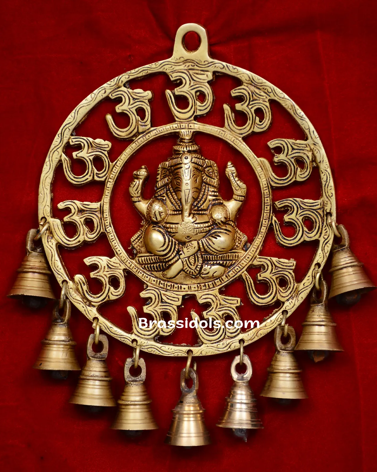 Brass Round Om Ganesh with bells wall Hanging - image 1