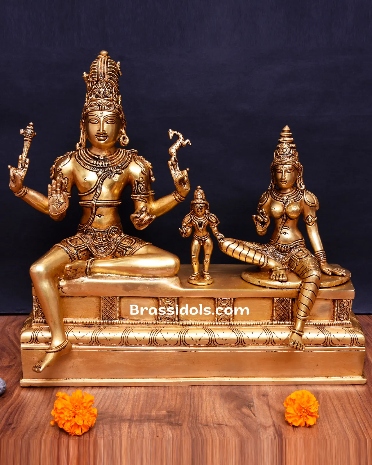 Holy Sitting Shivan Parvathi Brass Idols - 12 Inches - image 1