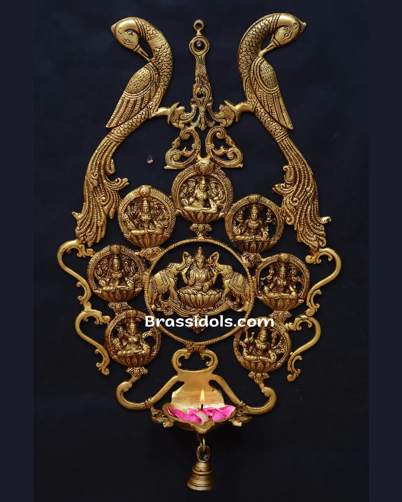 Brass Hanging Peacock Ast Laxmi Deepak - image 1